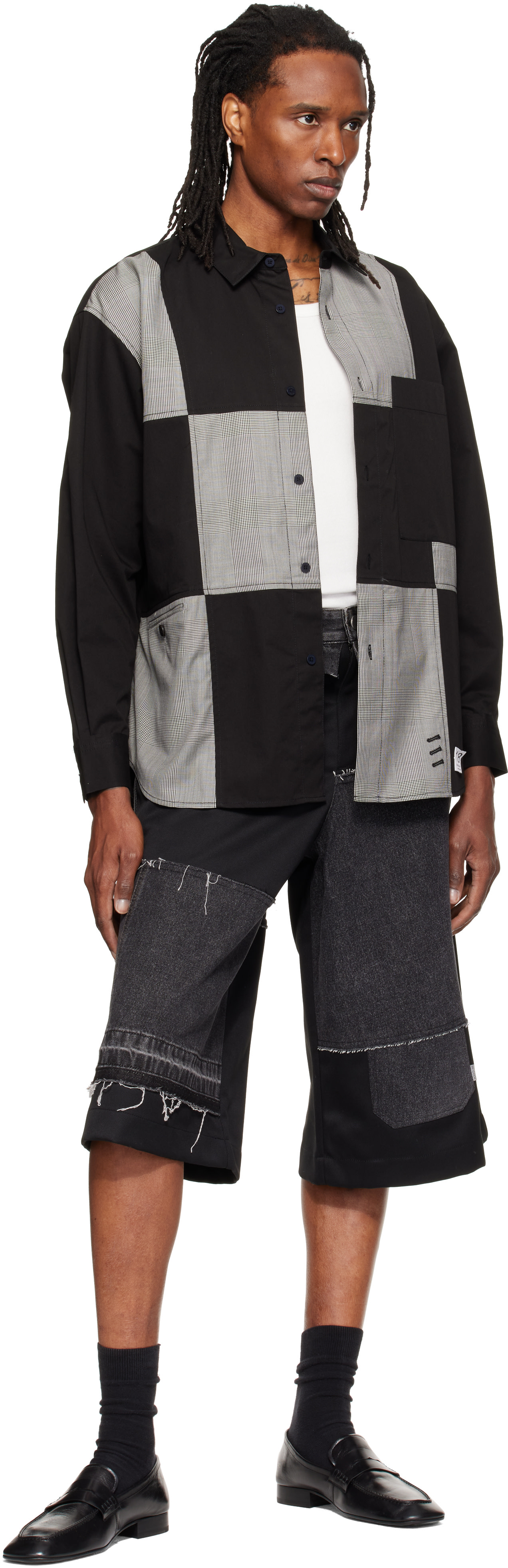RE;CODE - ブラック Mixed Fabric デニムショートパンツ