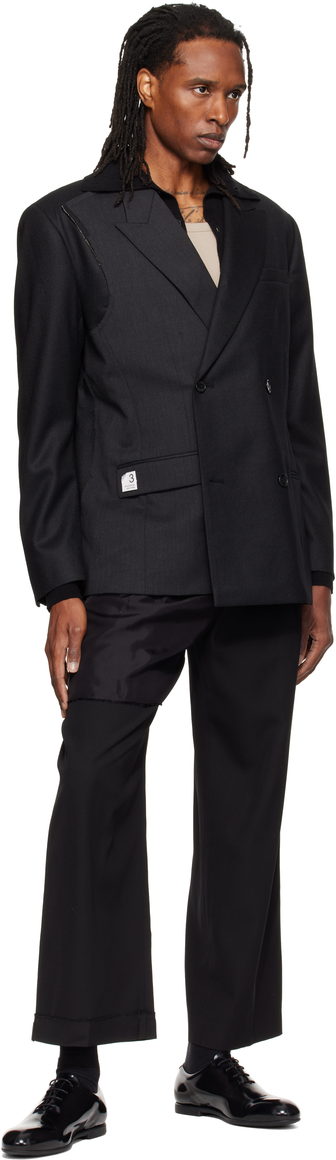 RE;CODE - Gray Jacket-Patched Double Blazer