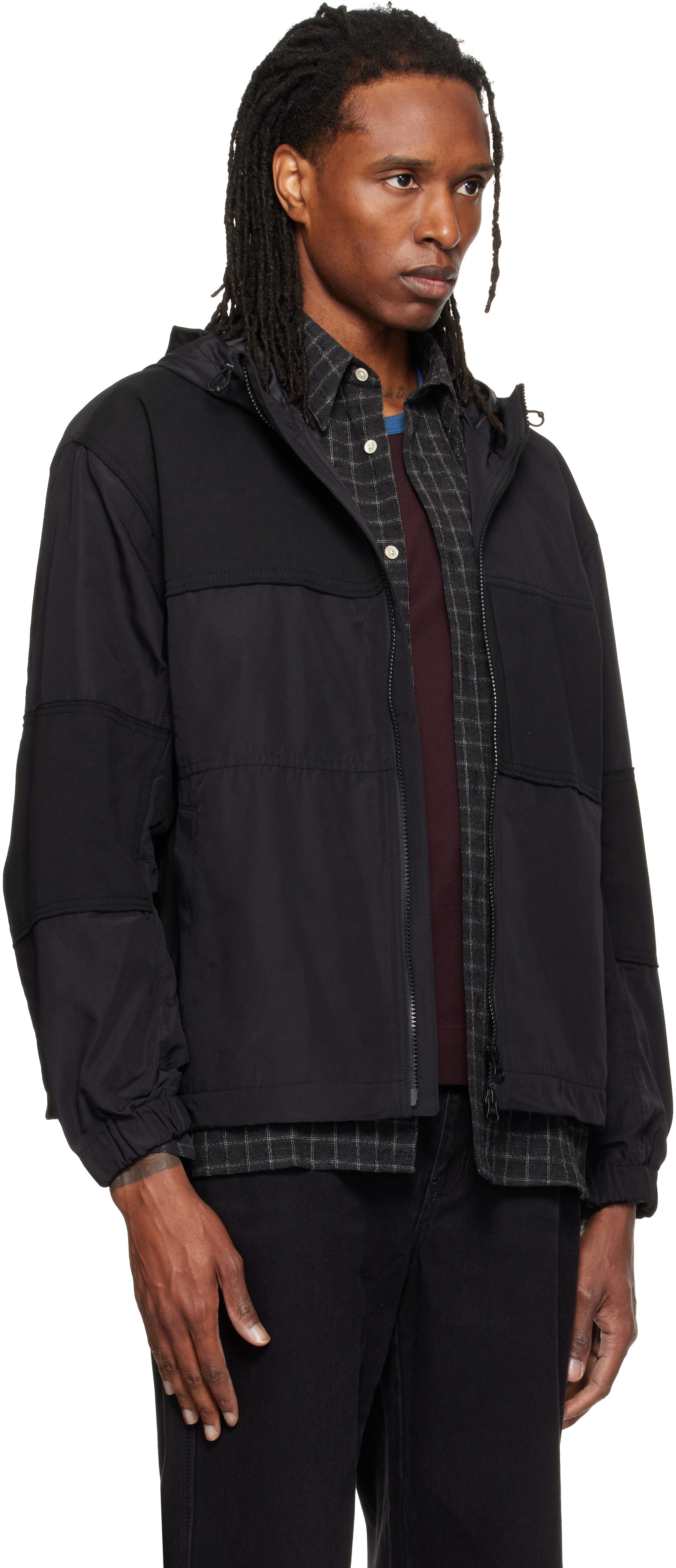 RE;CODE - Blouson de style pull à capuche noir à patchwork