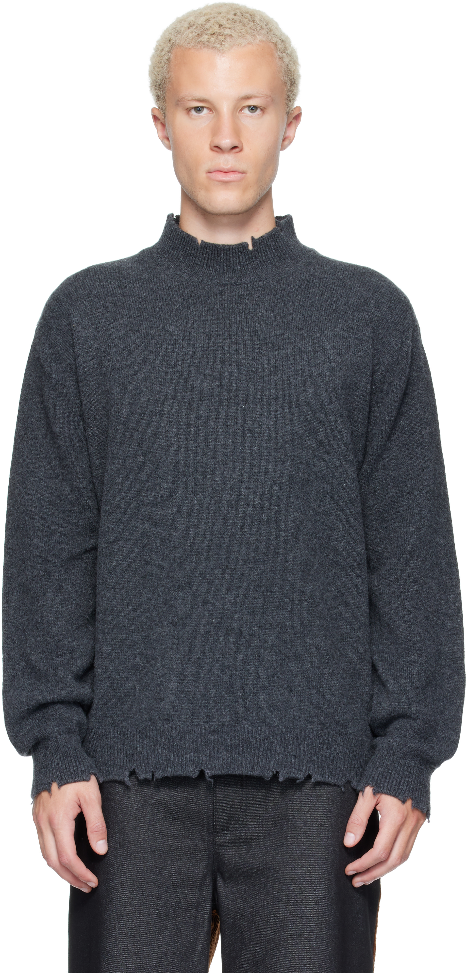 RE;CODE - Pull gris en tricot à effet usé