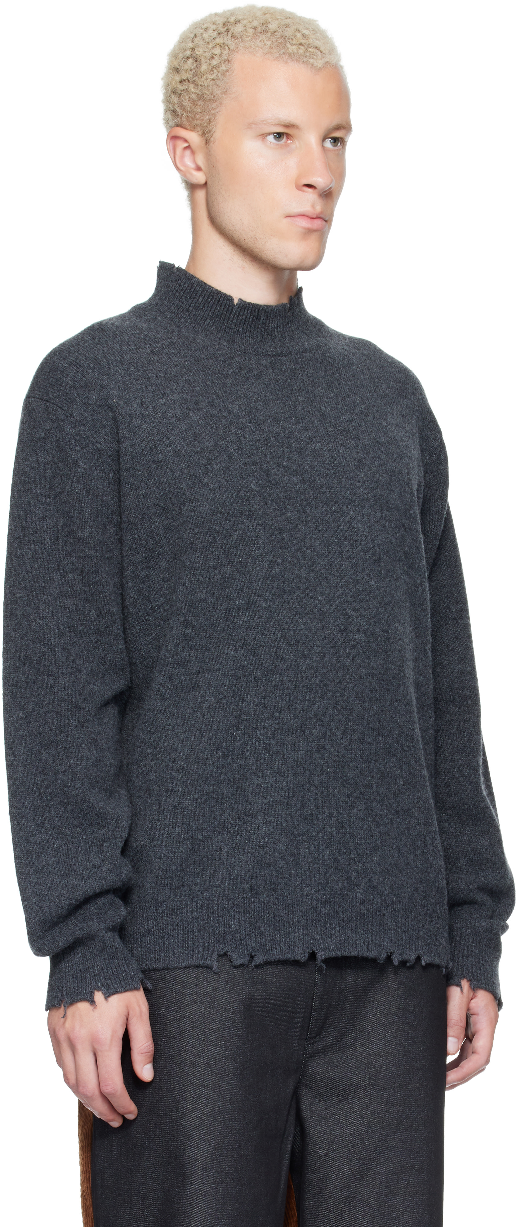 RE;CODE - Pull gris en tricot à effet usé