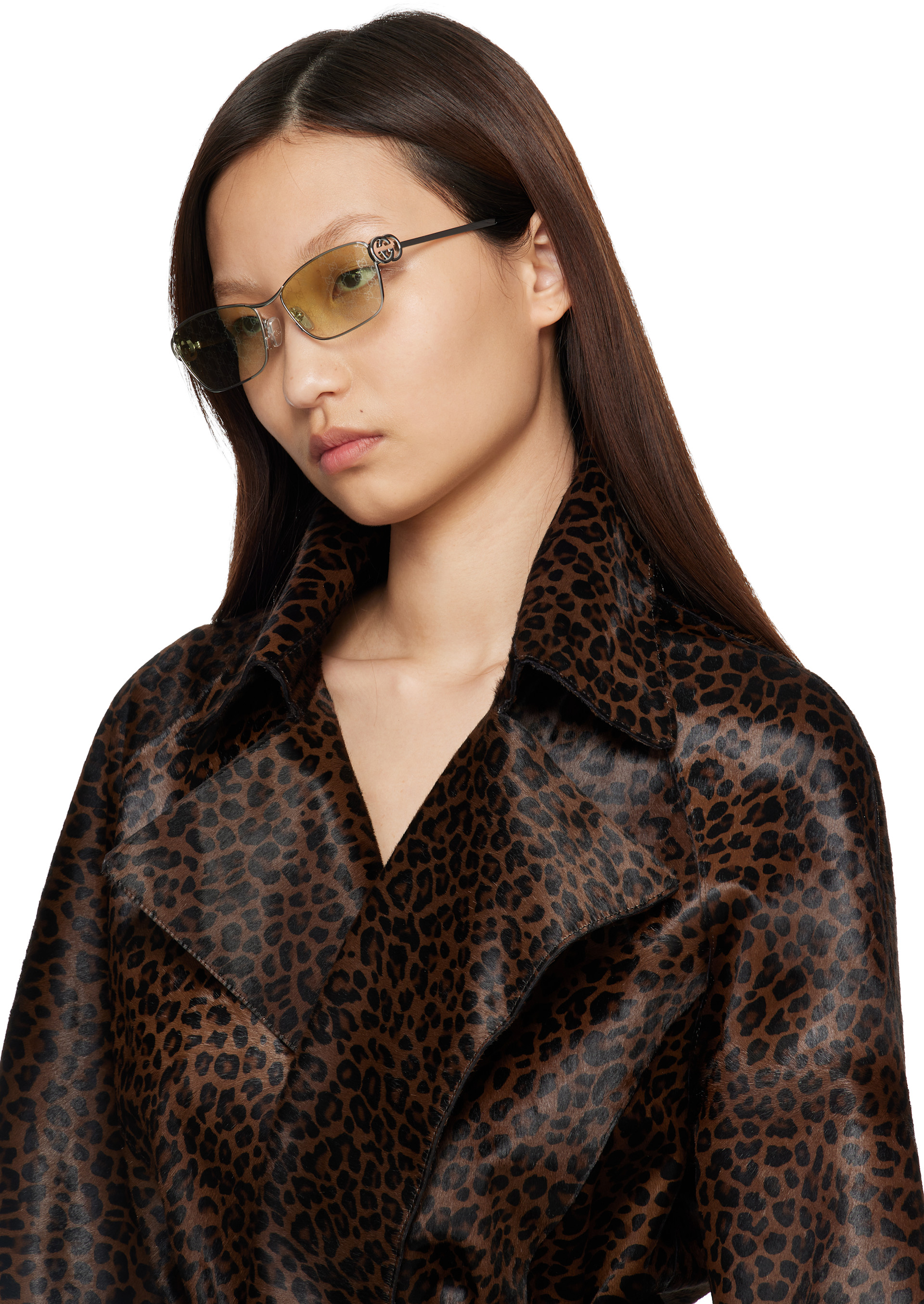 Gucci - Silver Rectangular Frame Sunglasses