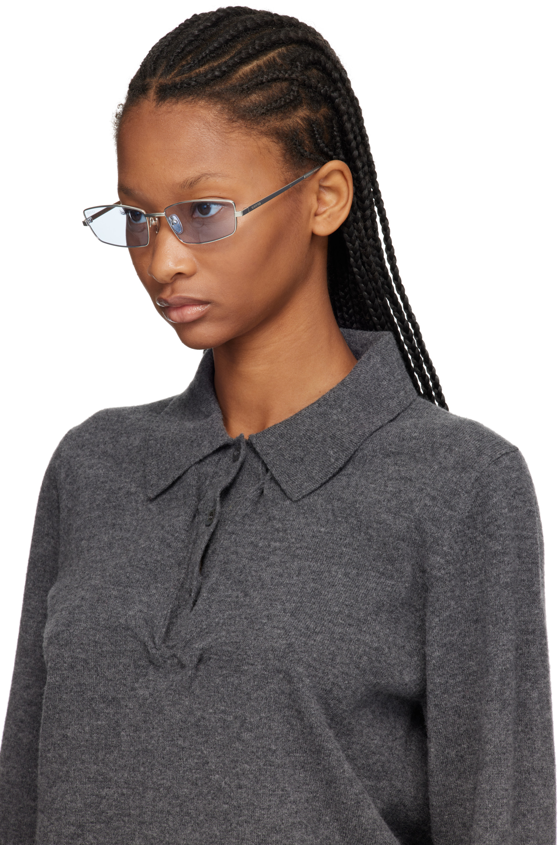Gucci - Silver Rectangular Frame Sunglasses