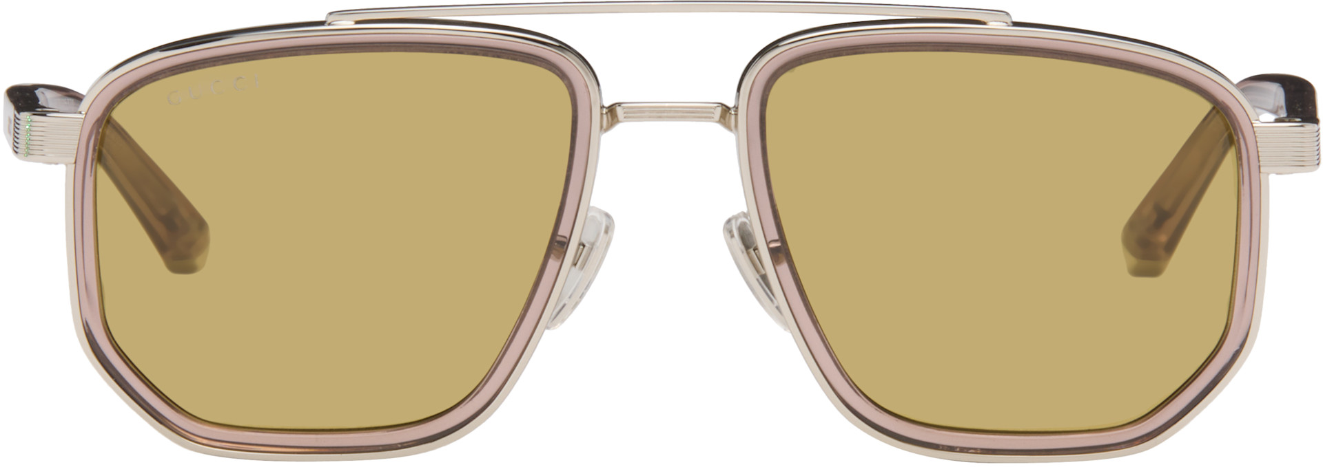 Gucci - Silver & Brown Navigator Frame Sunglasses