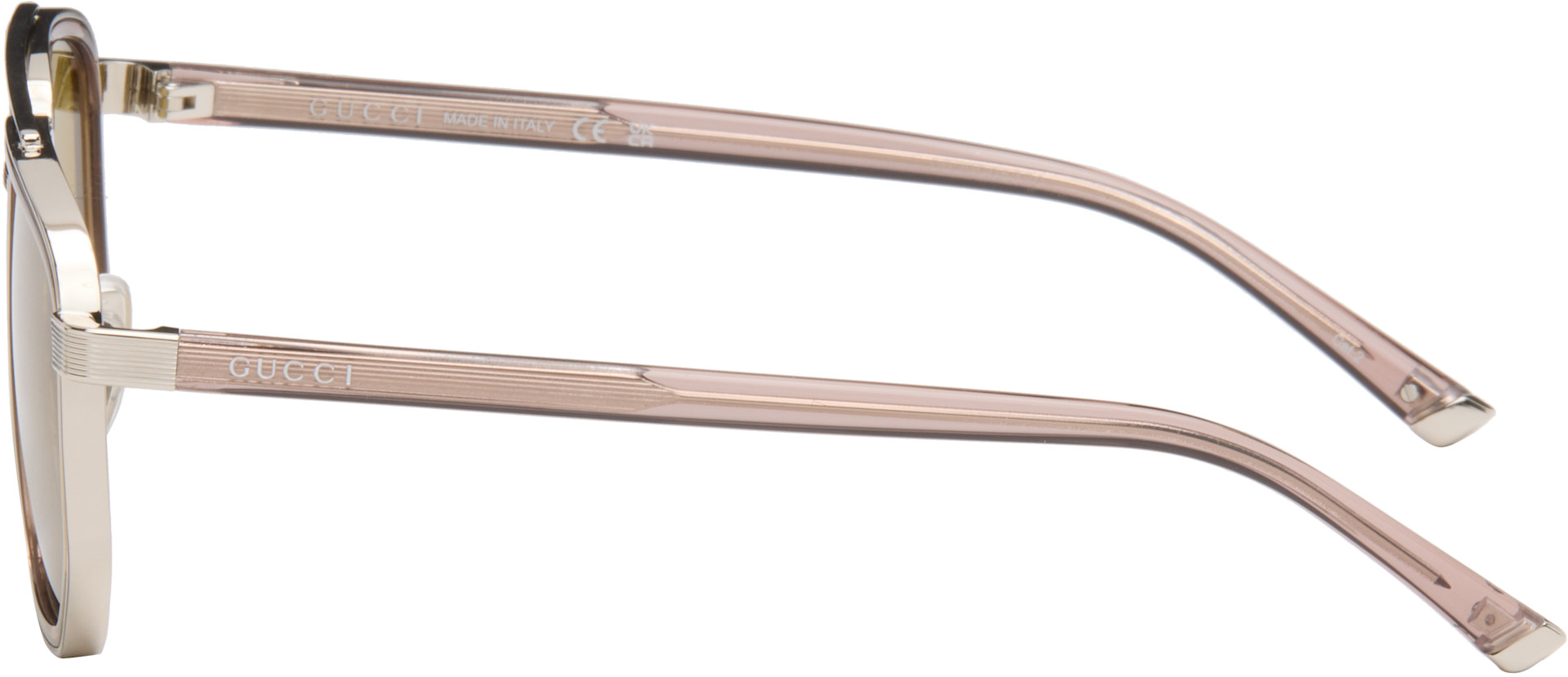 Gucci - Silver & Brown Navigator Frame Sunglasses