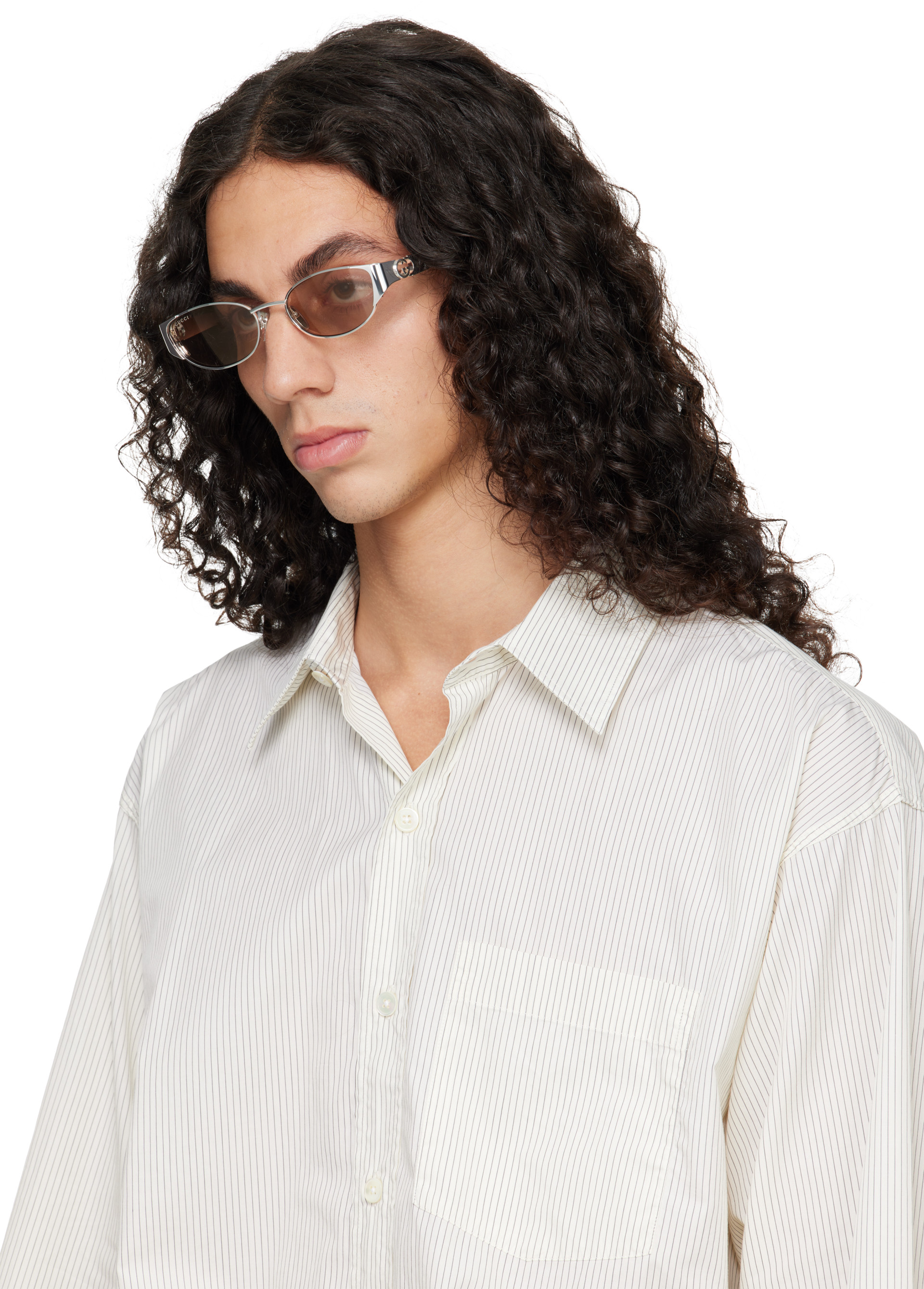 Gucci - Silver Oval-Frame Sunglasses
