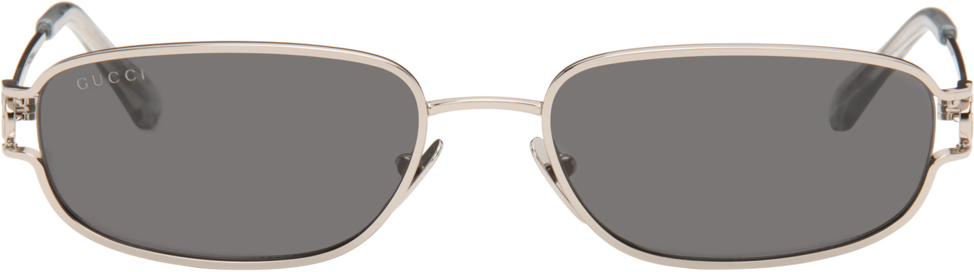Gucci - Silver Rectangular-Frame Sunglasses