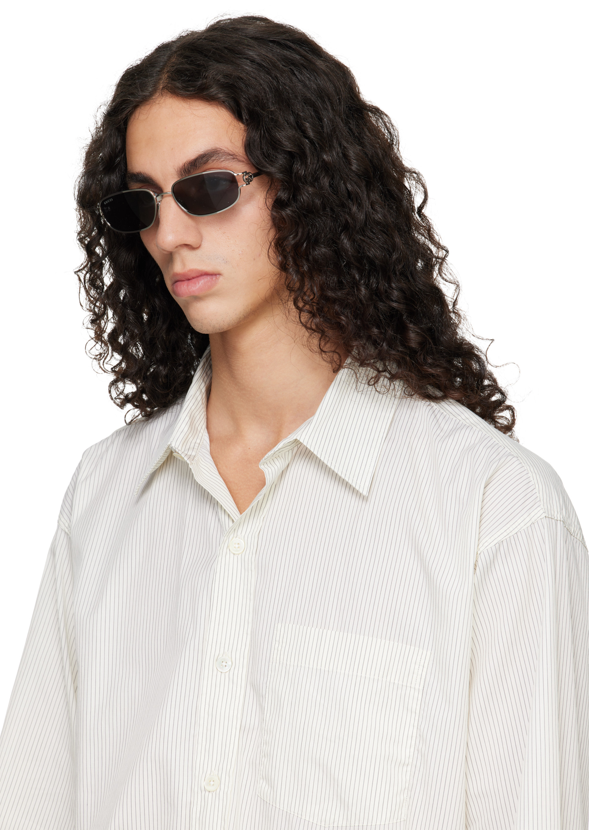 Gucci - Silver Rectangular-Frame Sunglasses