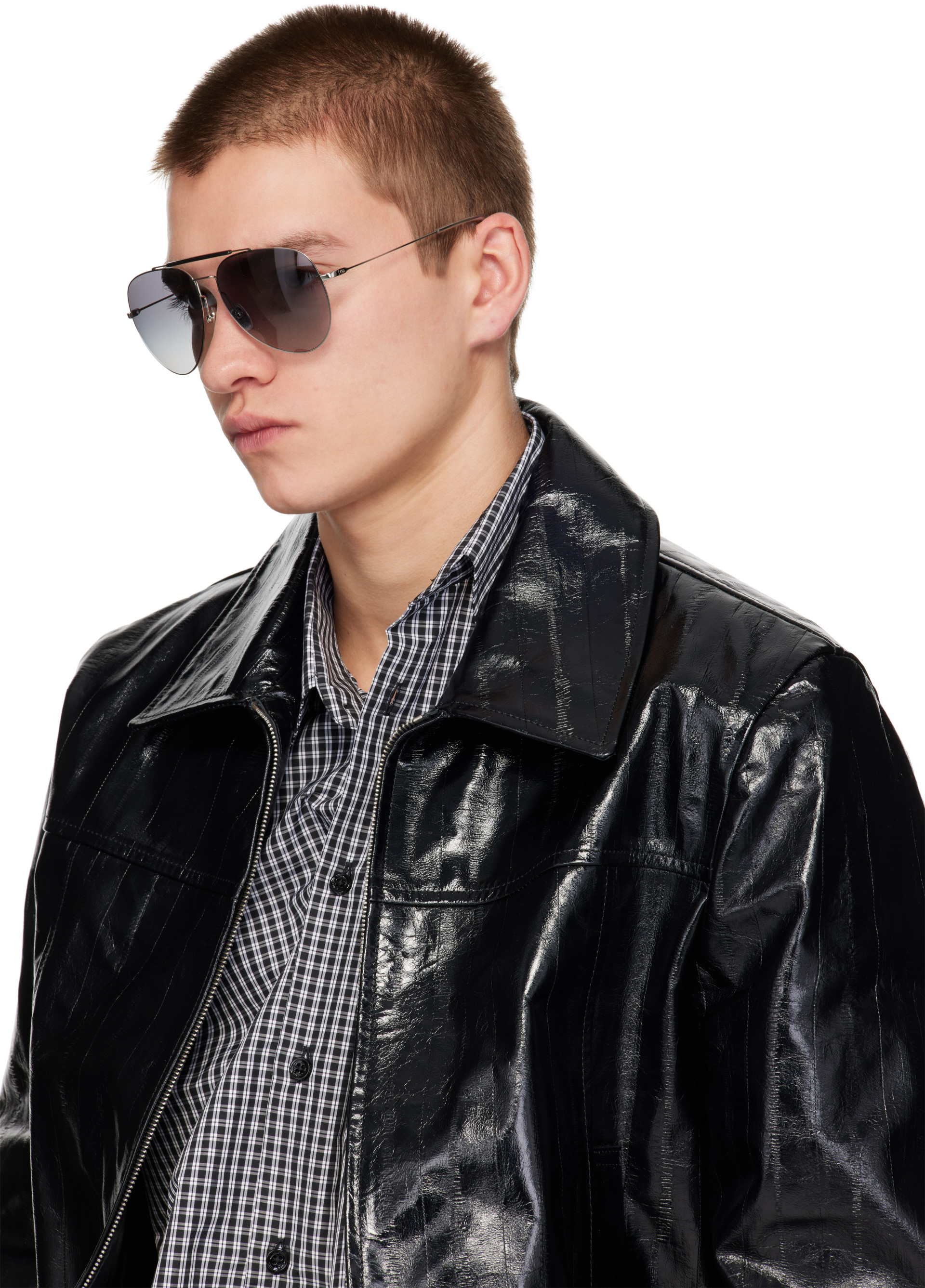 Gucci - Silver Emblem Pilot Navigator Sunglasses