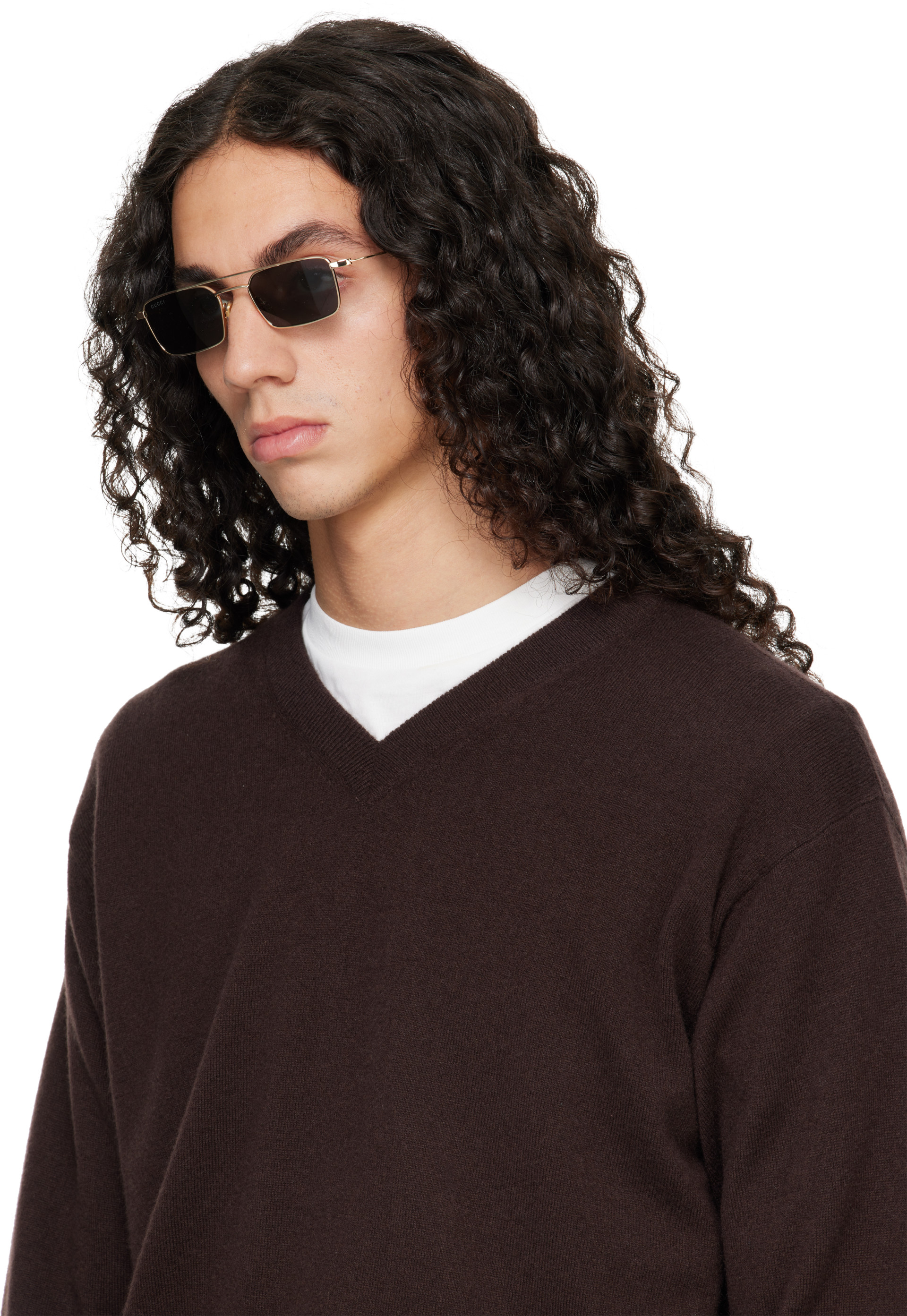 Gucci - Gold Rectangular-Frame Sunglasses