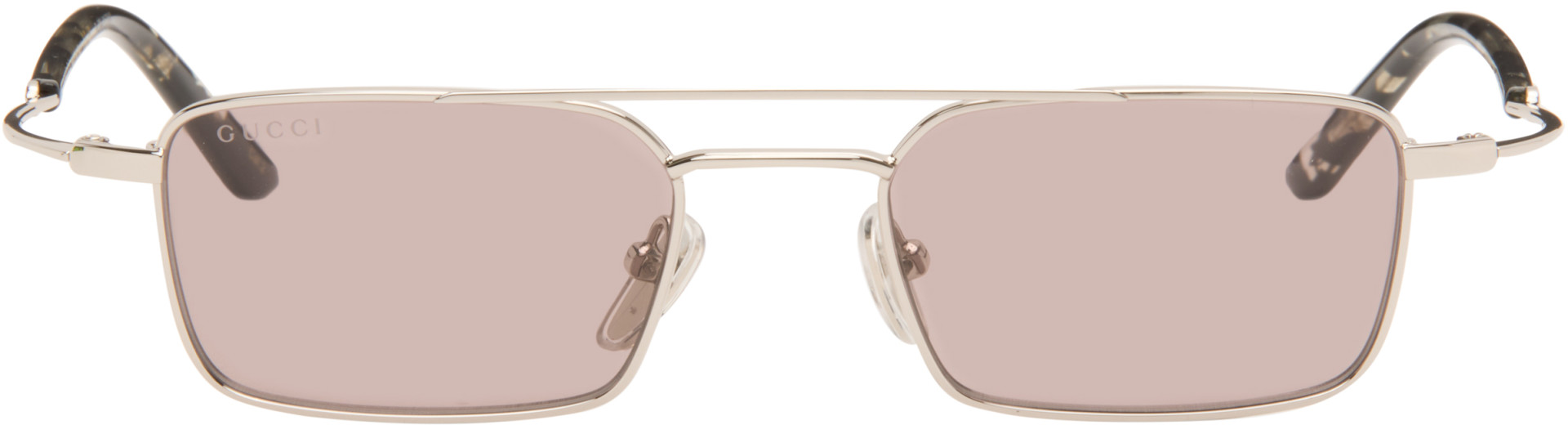 Gucci - Silver Metal Frame Rectangular Sunglasses