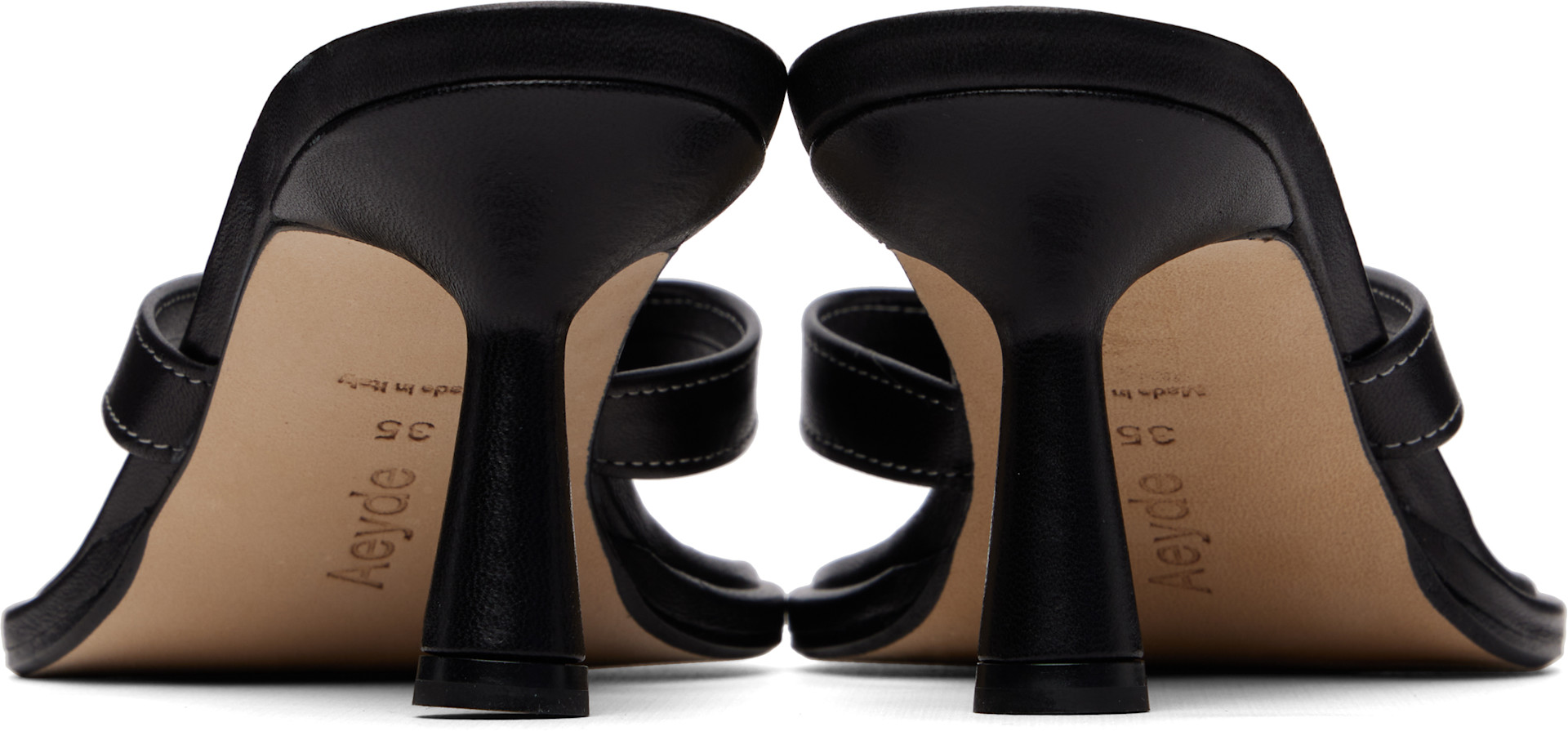 Aeyde: Black Daphne Leather Thong Heeled Sandals | SSENSE