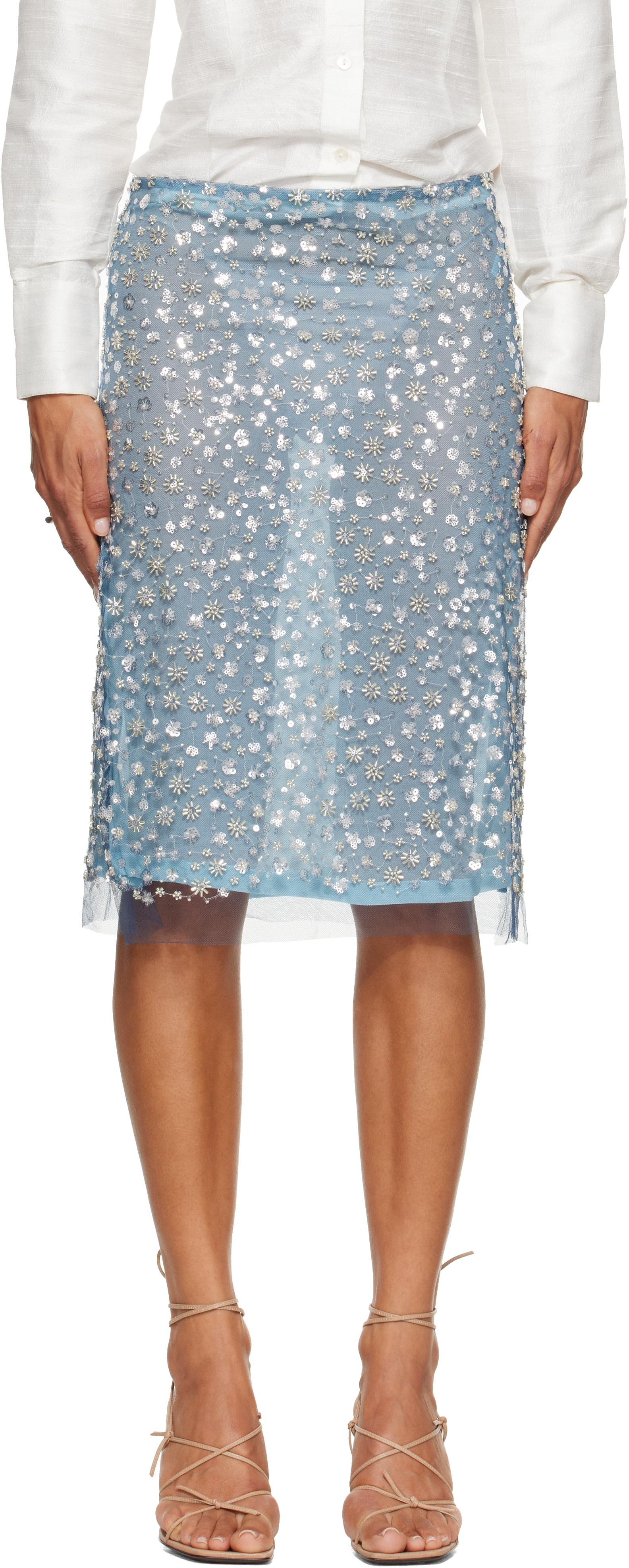 RESCHA - Jupe midi Galaxy bleue exclusive à SSENSE