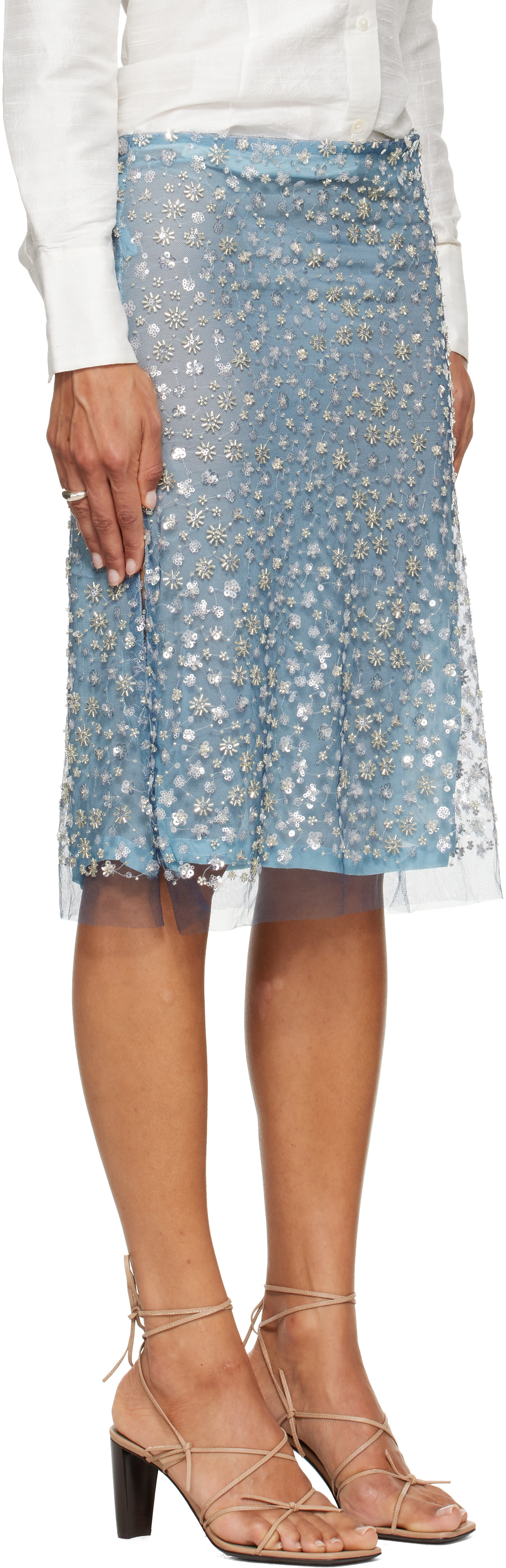 RESCHA - Jupe midi Galaxy bleue exclusive à SSENSE