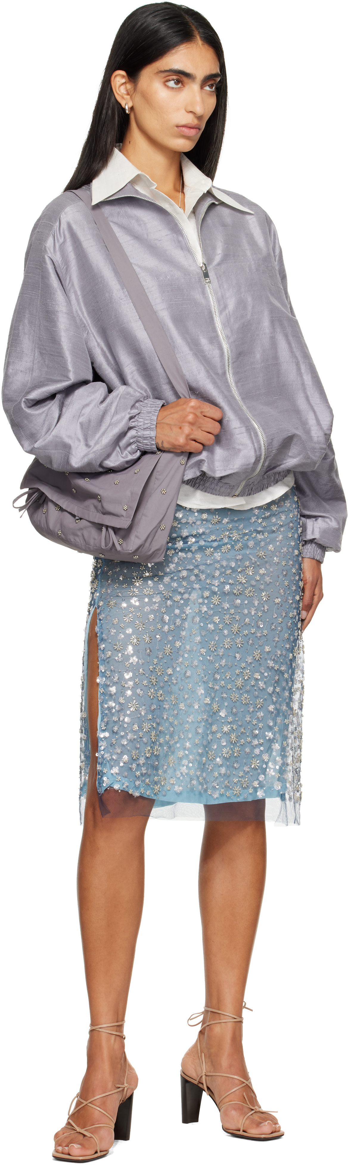 RESCHA - Jupe midi Galaxy bleue exclusive à SSENSE