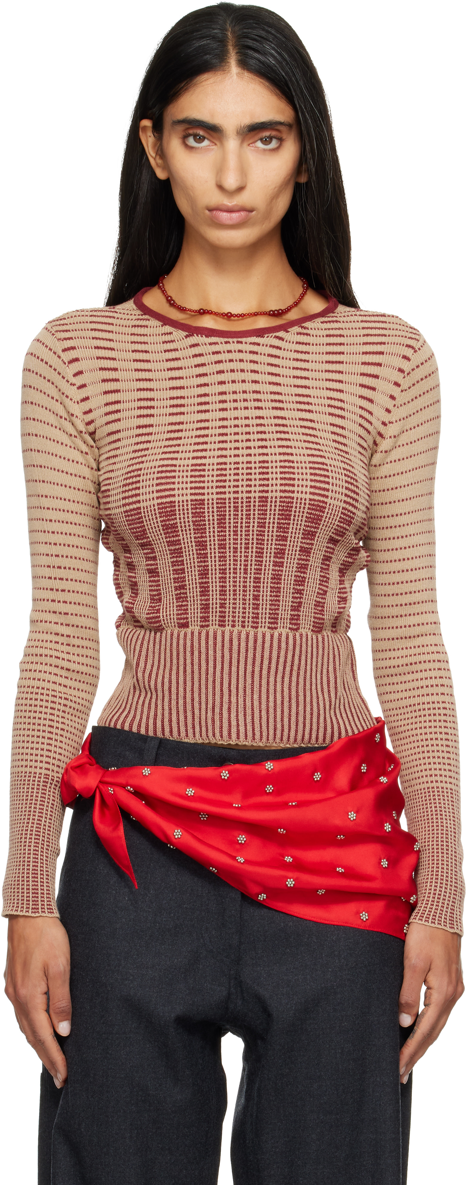 RESCHA - Pull Kashi beige et rouge exclusif à SSENSE