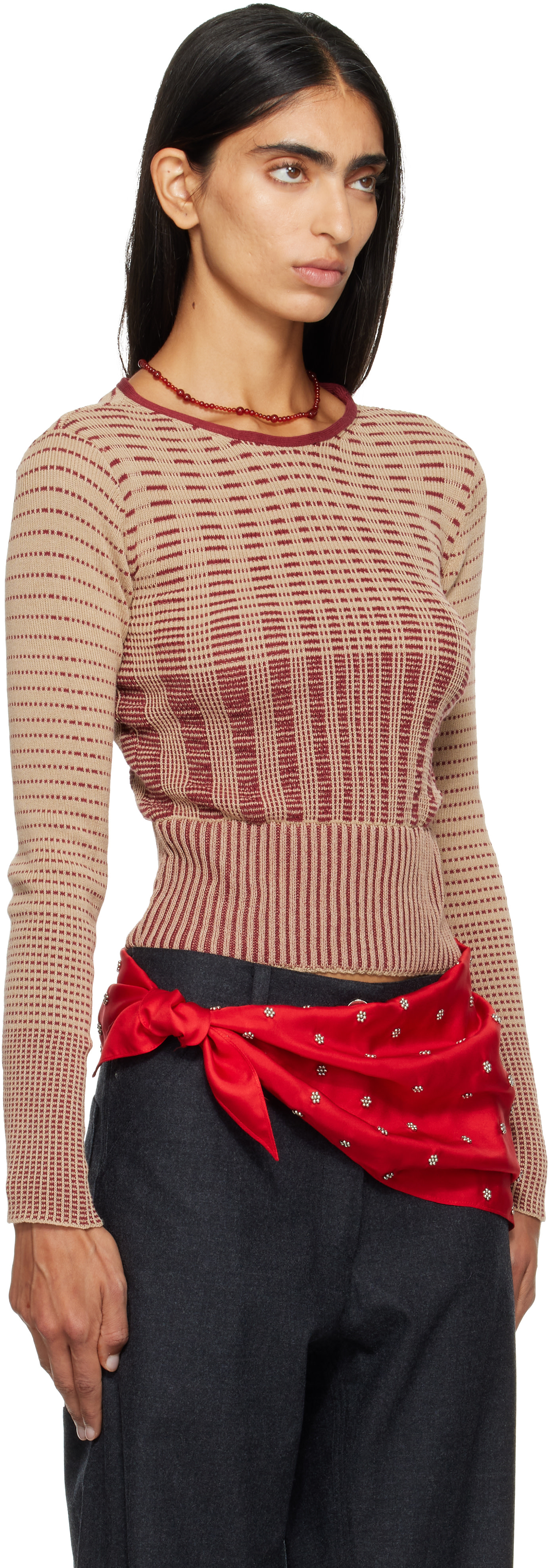 RESCHA - Pull Kashi beige et rouge exclusif à SSENSE