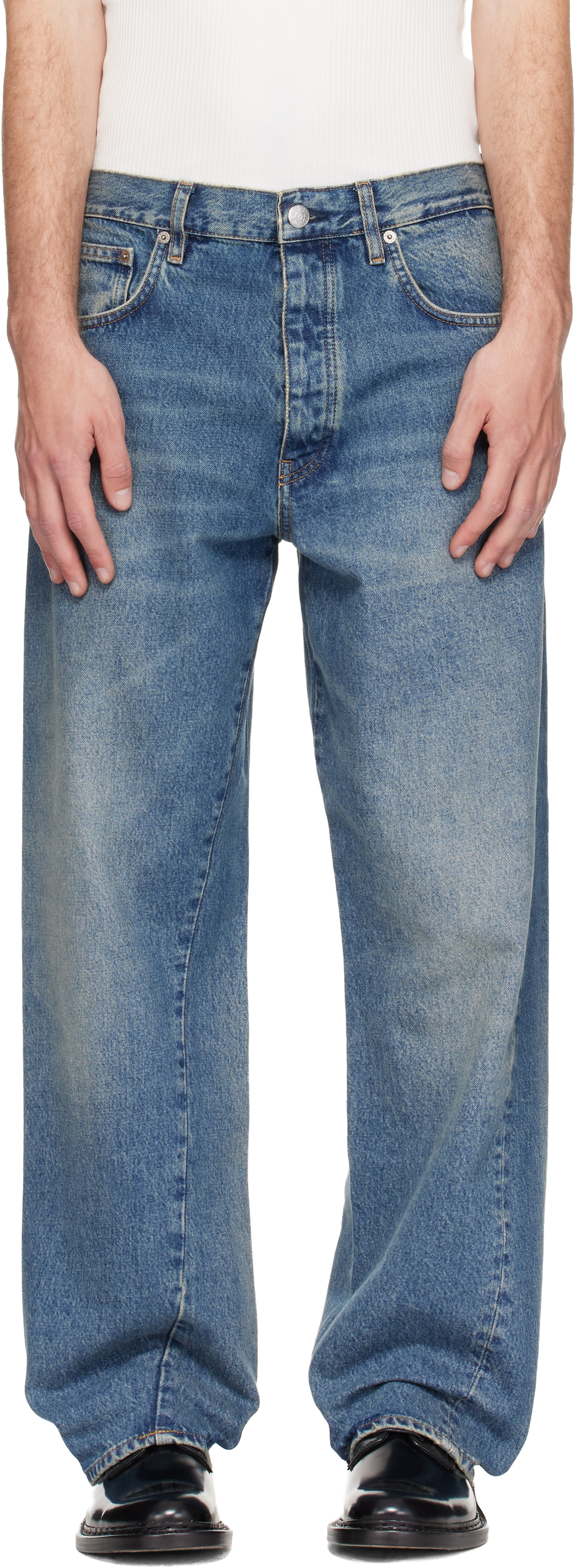 Sunflower: Blue Wide Twist Jeans | SSENSE