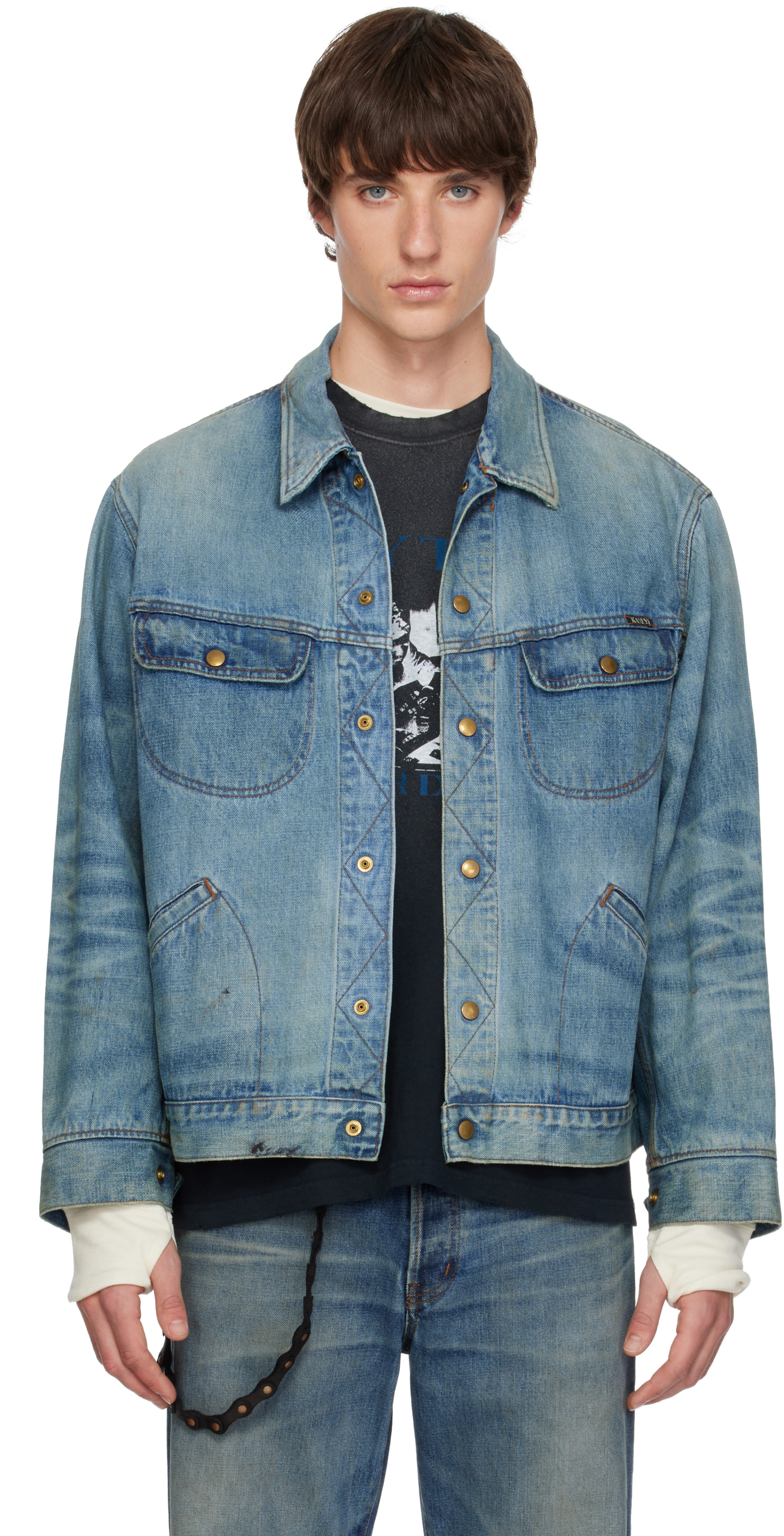 Kamiya - Blue Distressed Denim Trucker Jacket