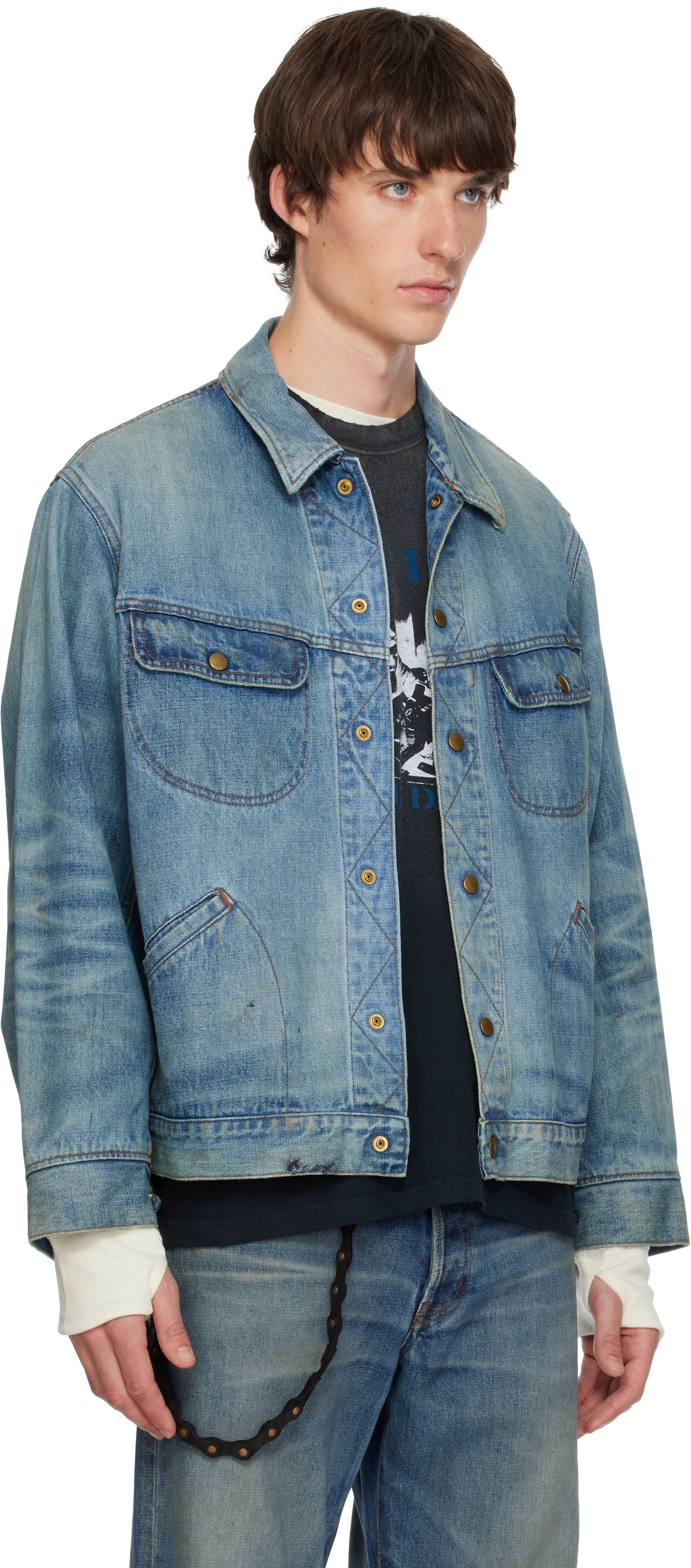 Kamiya - Blue Distressed Denim Trucker Jacket