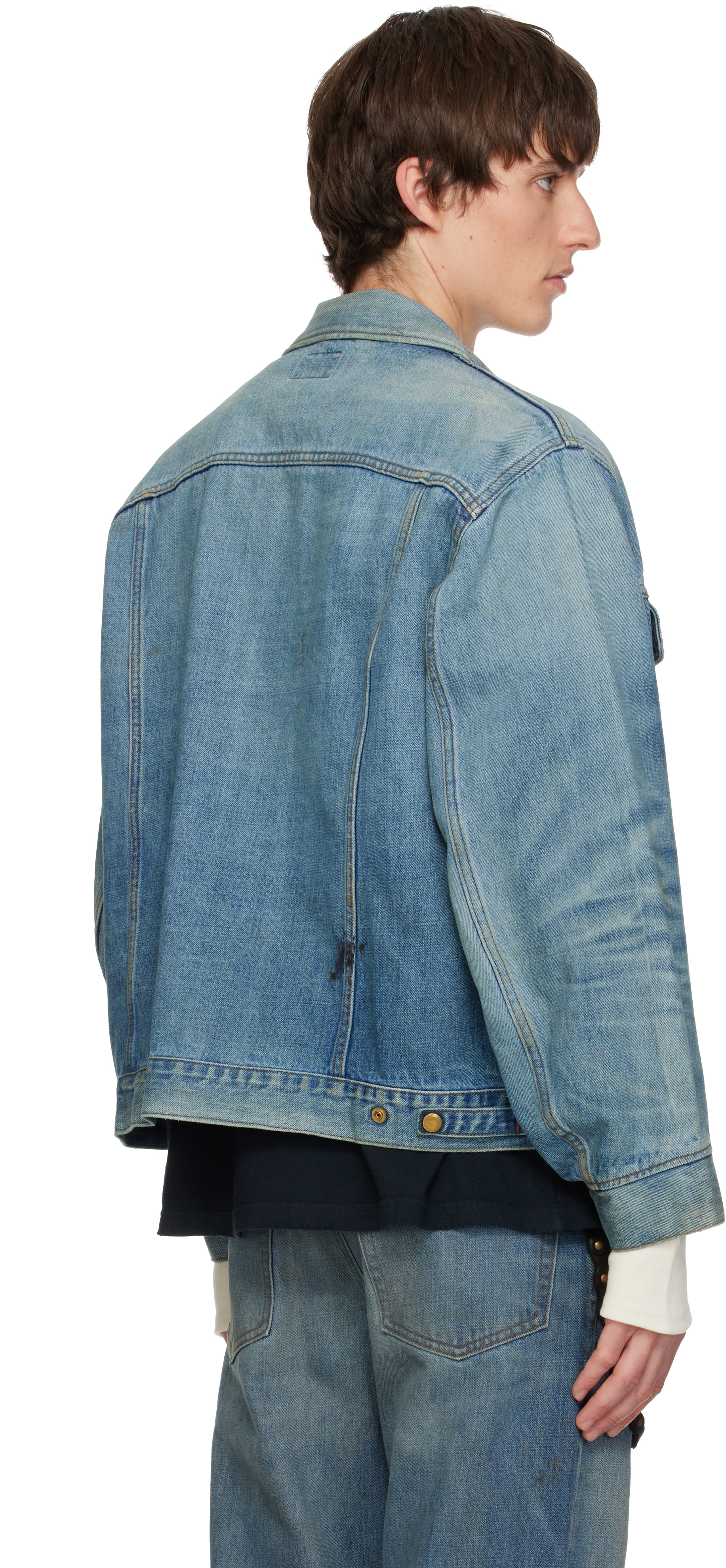 Kamiya - Blue Distressed Denim Trucker Jacket