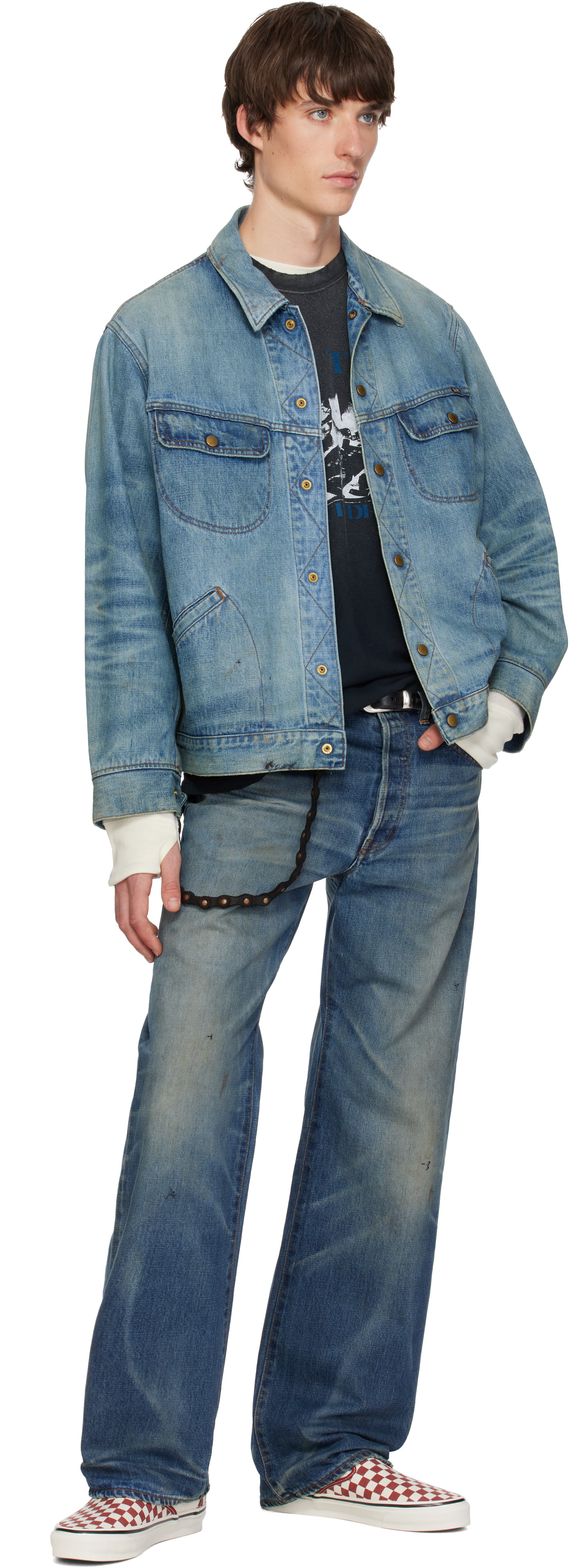 Kamiya - Blue Distressed Denim Trucker Jacket