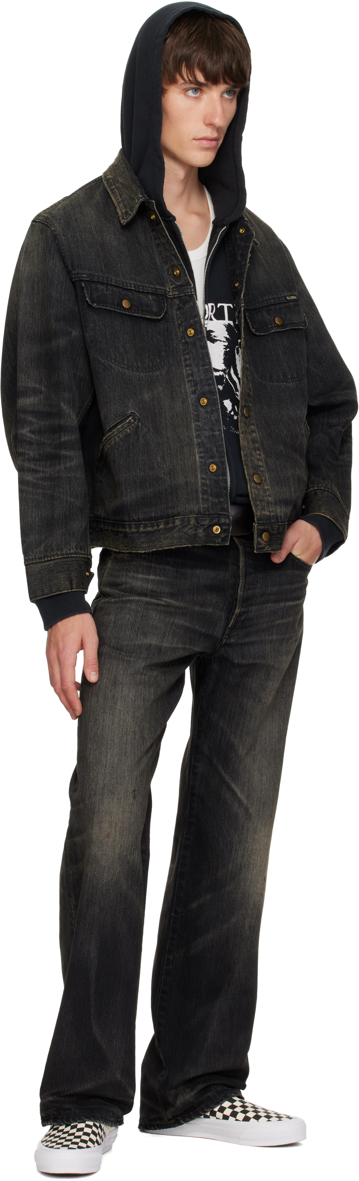 Kamiya - Black Distressed Denim Trucker Jacket