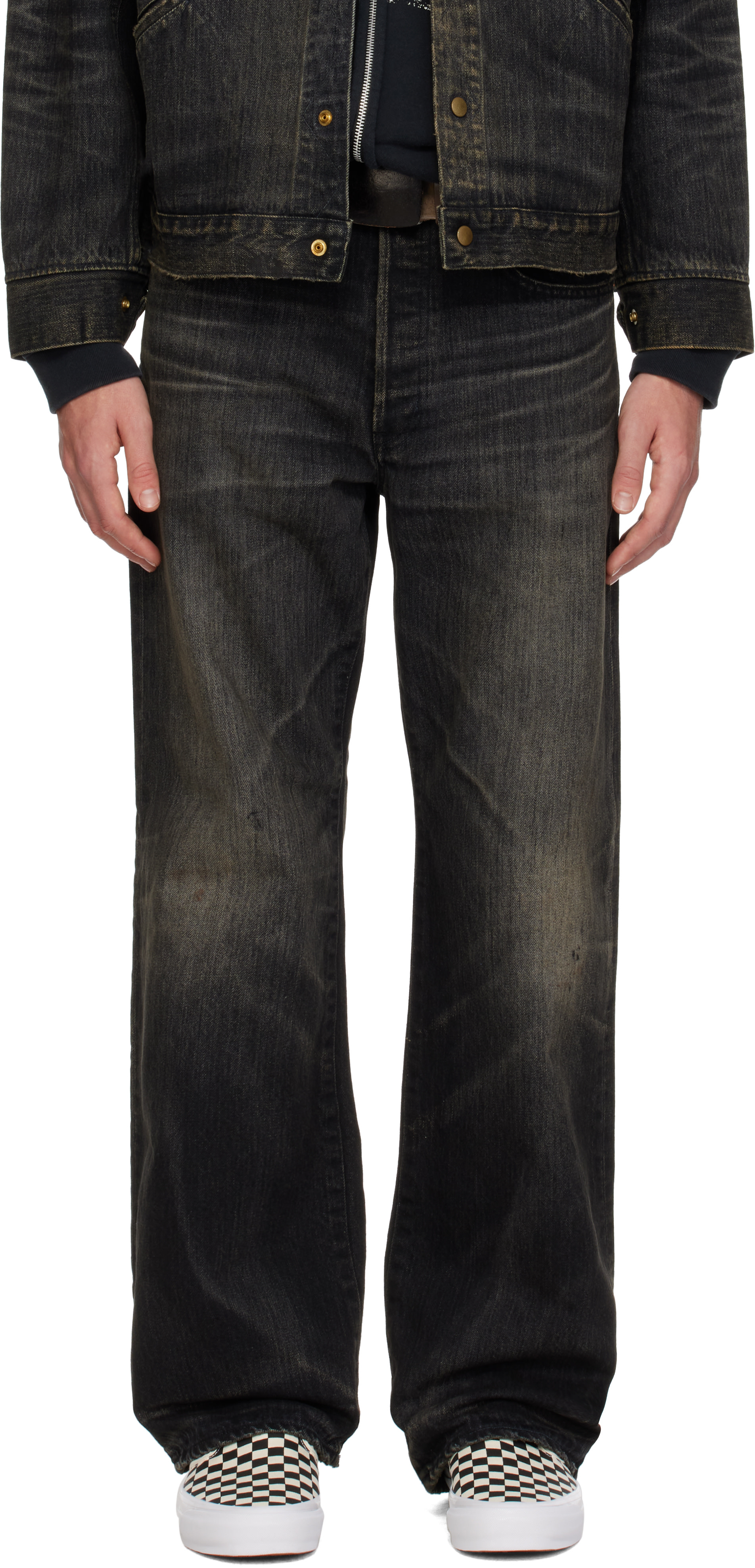 Kamiya - Black Distressed Straight Jeans