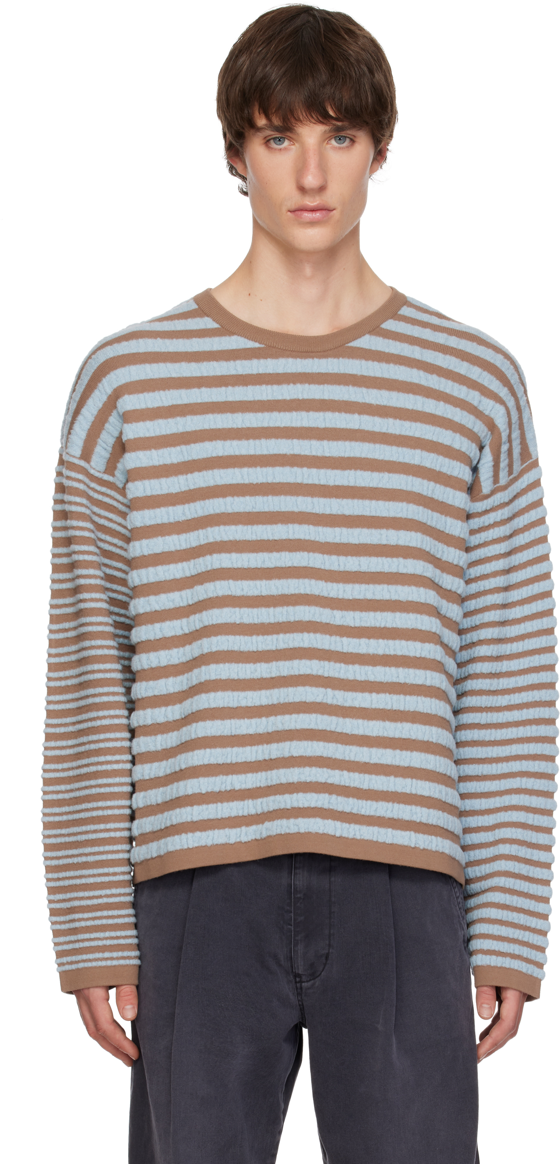 Kamiya - Pull brun et bleu en tricot à rayures