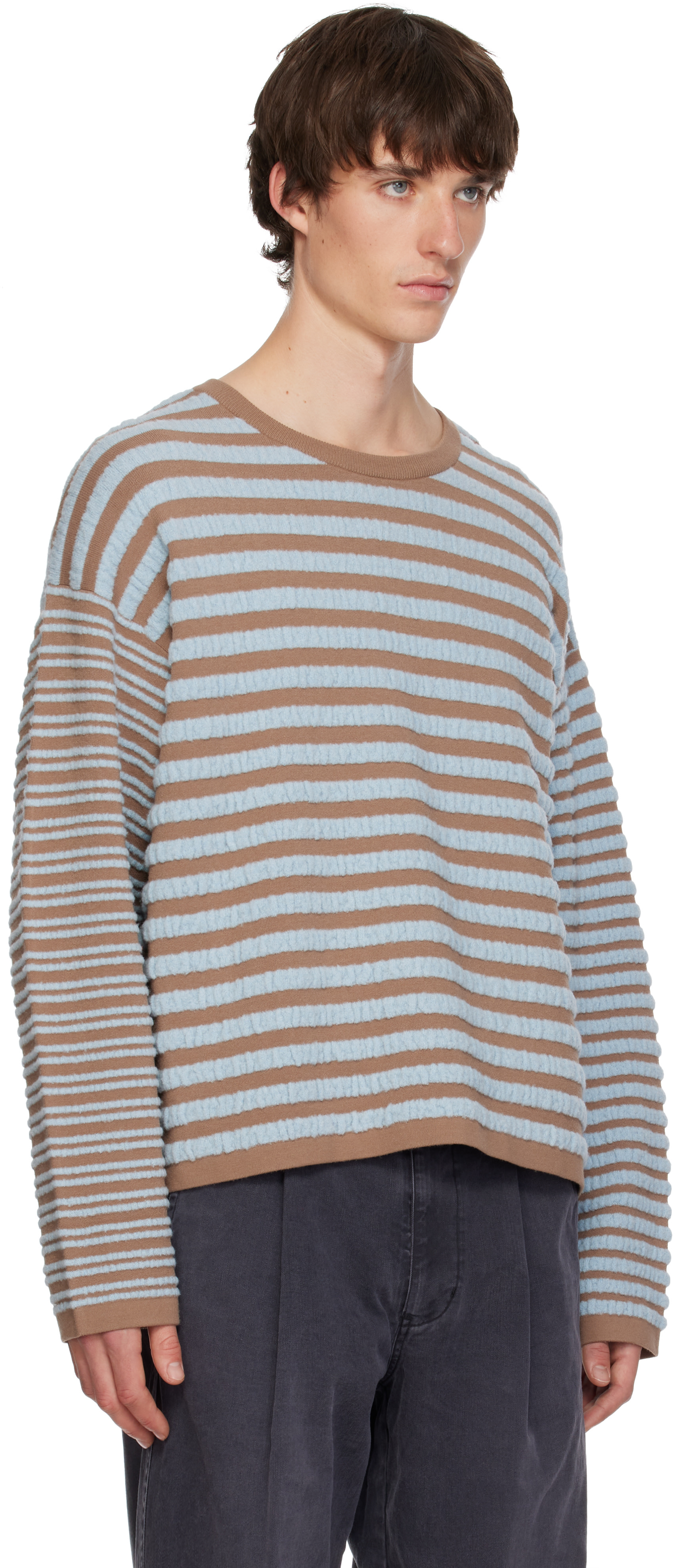 Kamiya - Pull brun et bleu en tricot à rayures