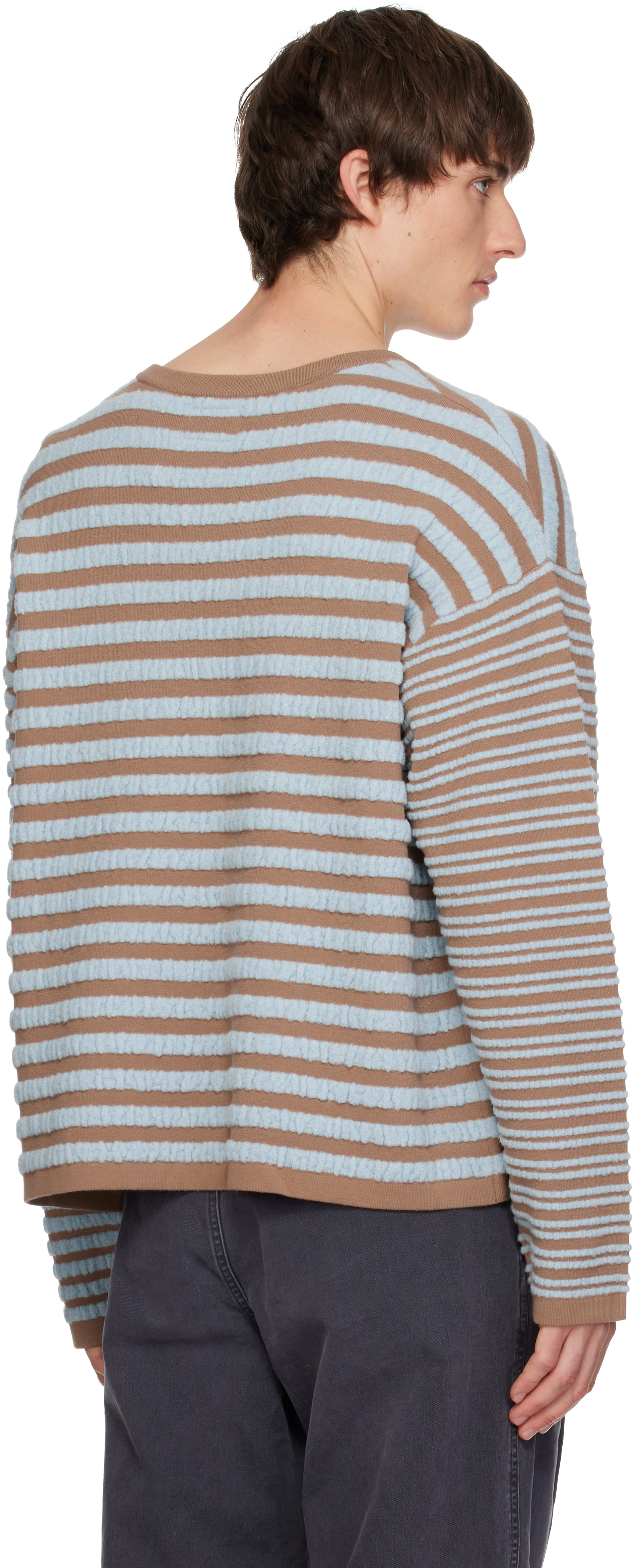 Kamiya - Pull brun et bleu en tricot à rayures