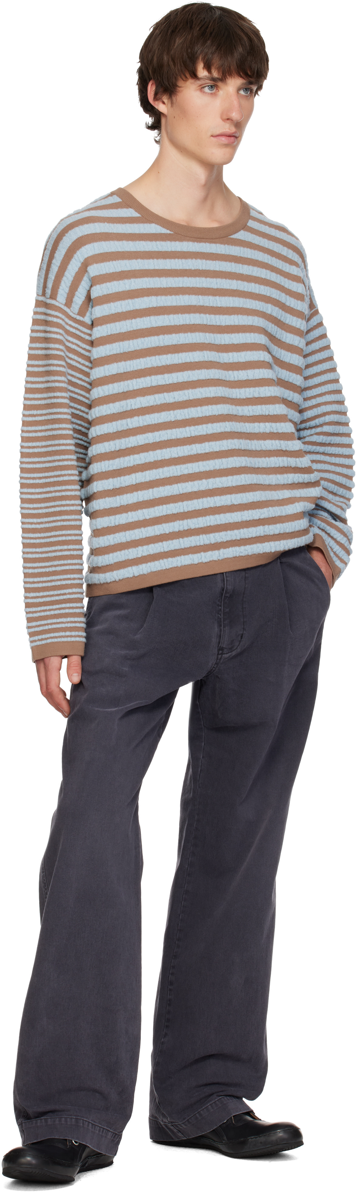Kamiya - Pull brun et bleu en tricot à rayures