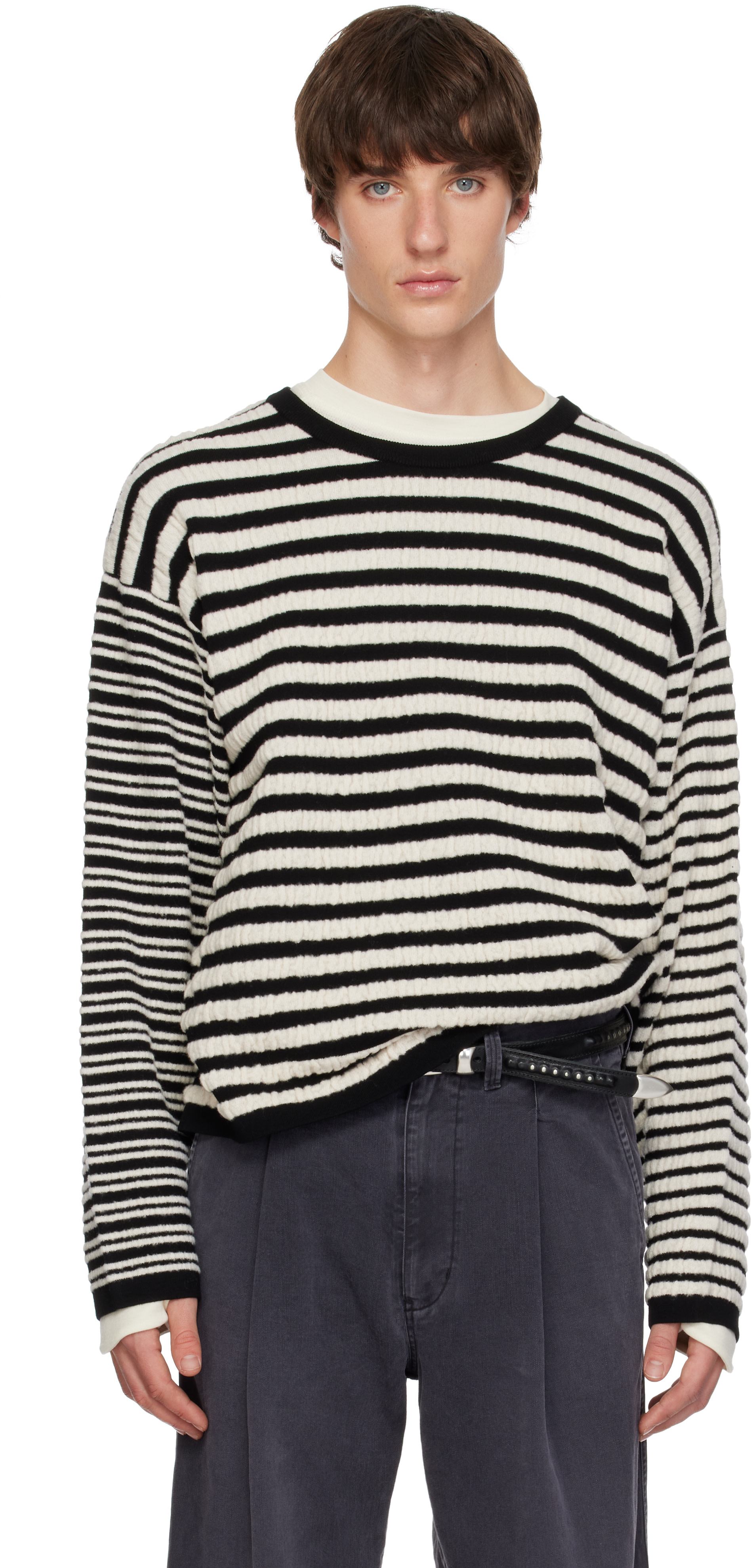 Kamiya - Pull noir et blanc en tricot à rayures