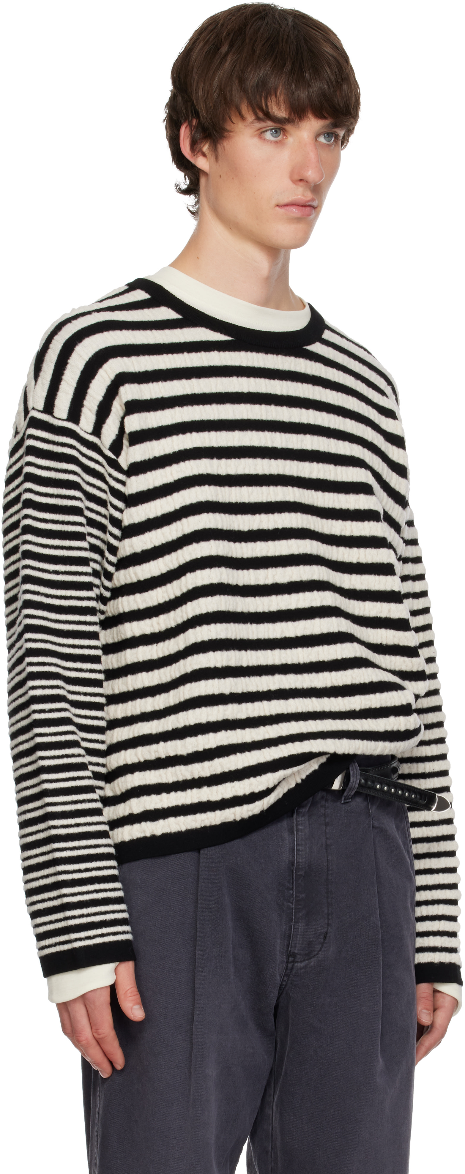 Kamiya - Pull noir et blanc en tricot à rayures