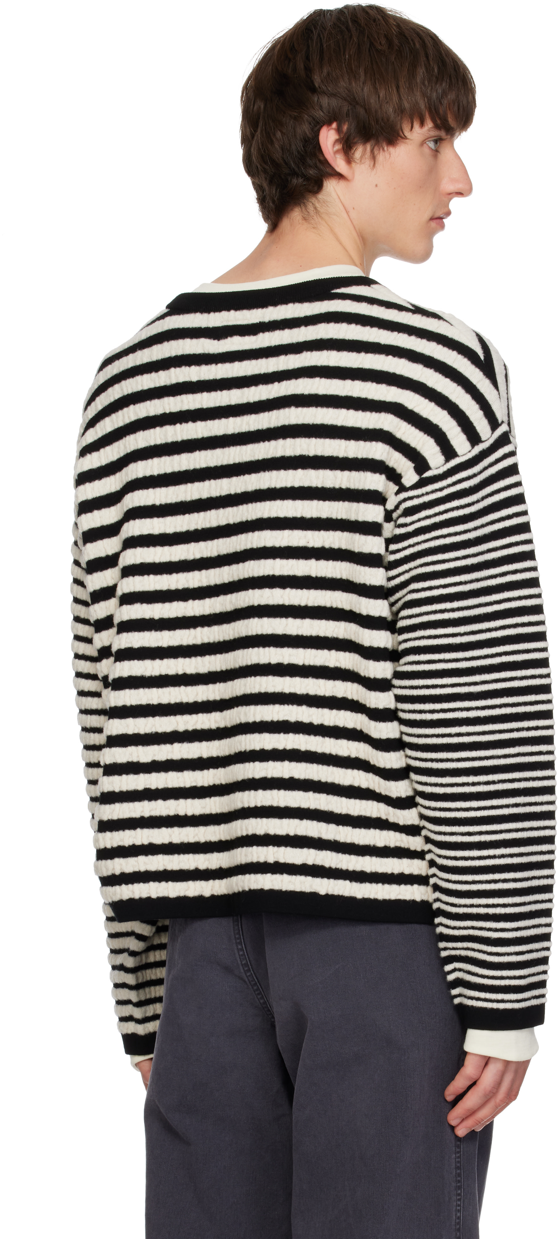 Kamiya - Black & White Horizontal Multi Stripe Knit Sweater