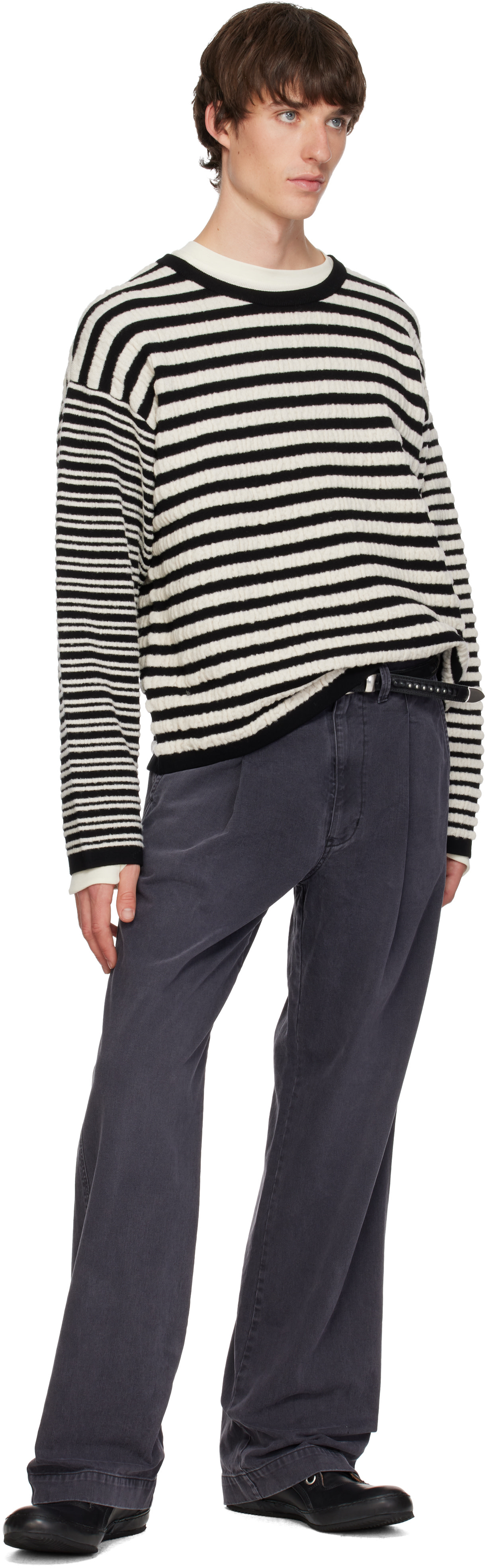 Kamiya - Pull noir et blanc en tricot à rayures