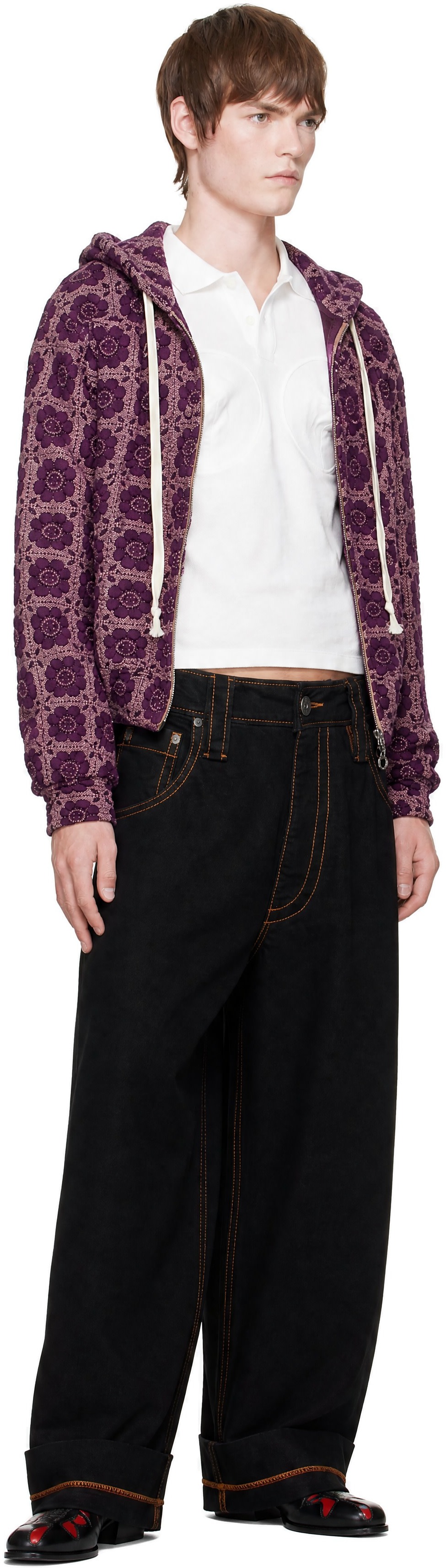Edward Cuming - Pull à capuche Vertical Garden mauve