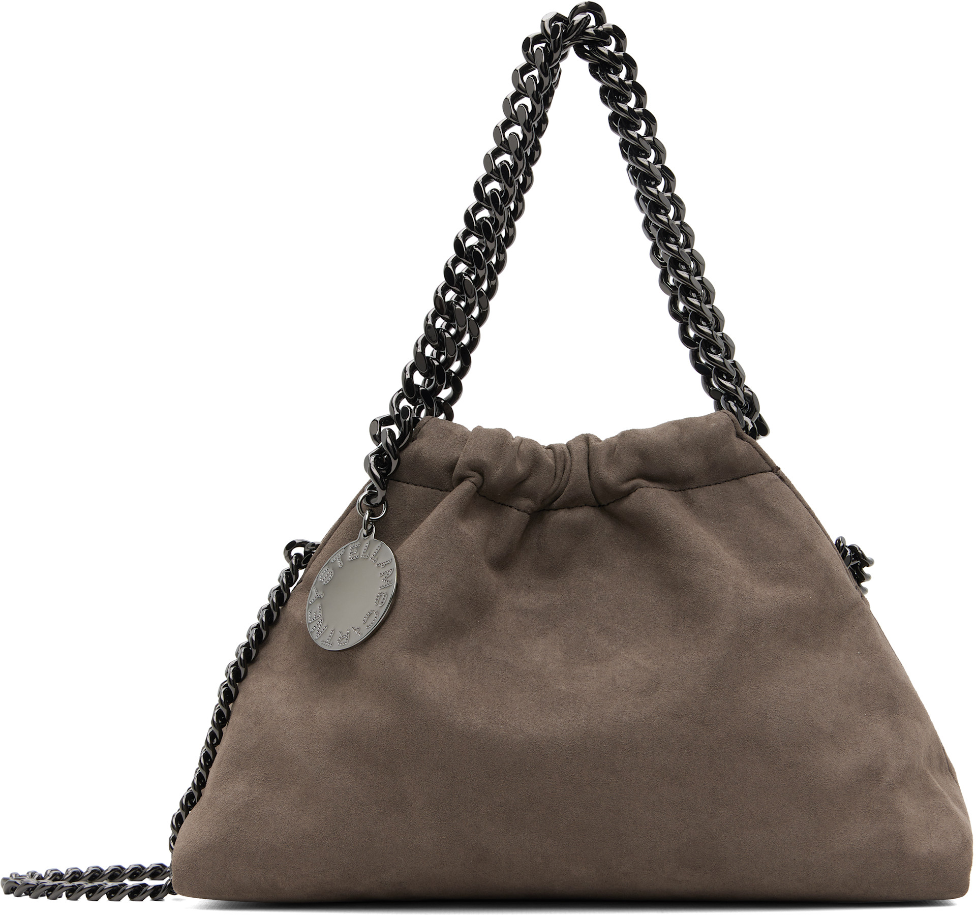 Stella McCartney: Taupe Falabella Mini Drawstring Bag | SSENSE