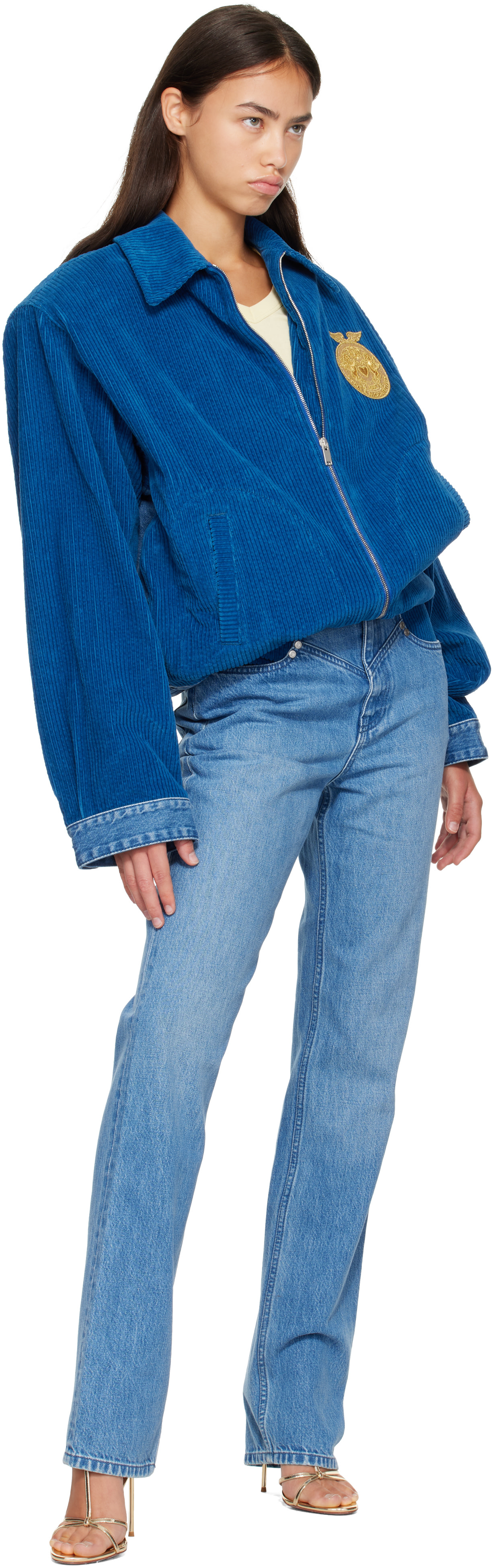 Stella McCartney: Blue Corduroy Panel Denim Jacket | SSENSE