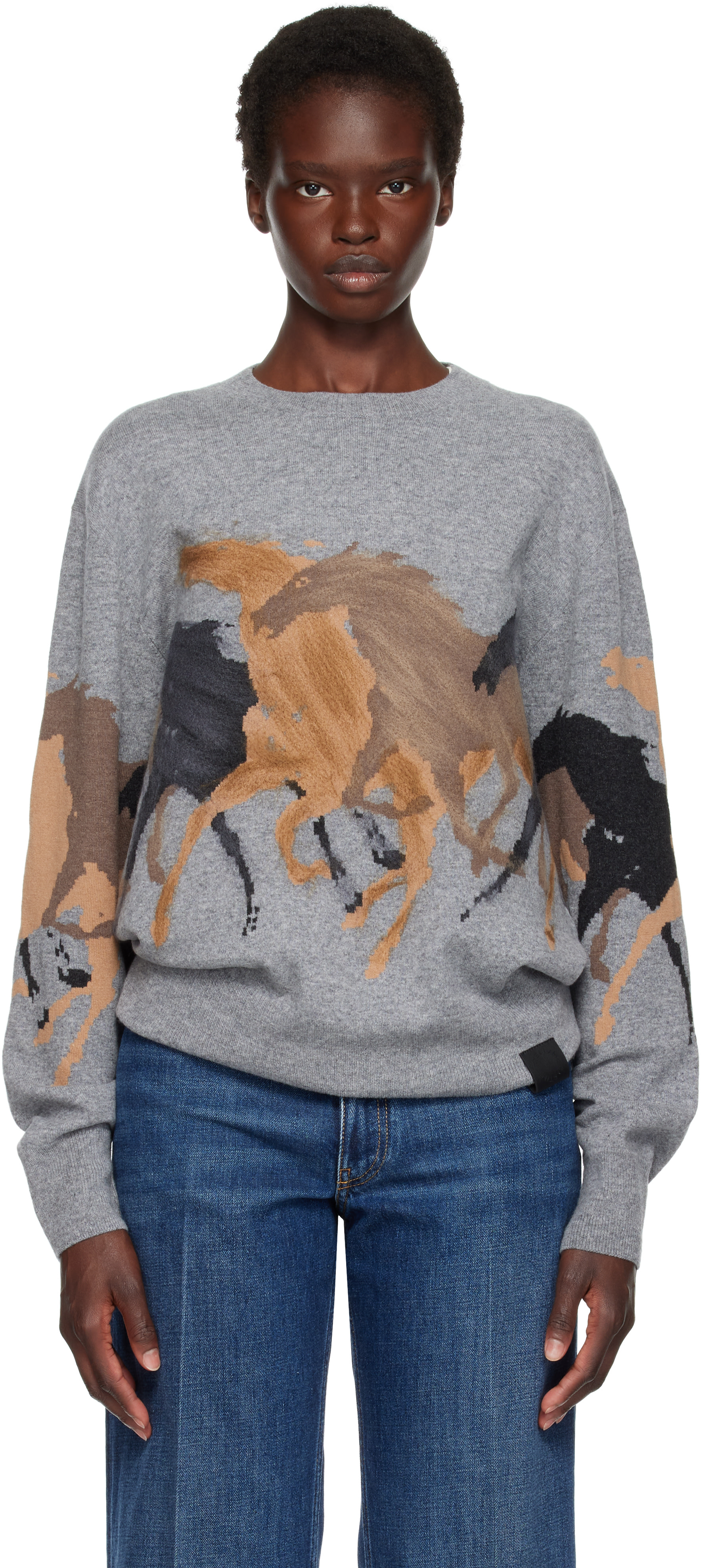 Stella McCartney - Pull gris à images de chevaux