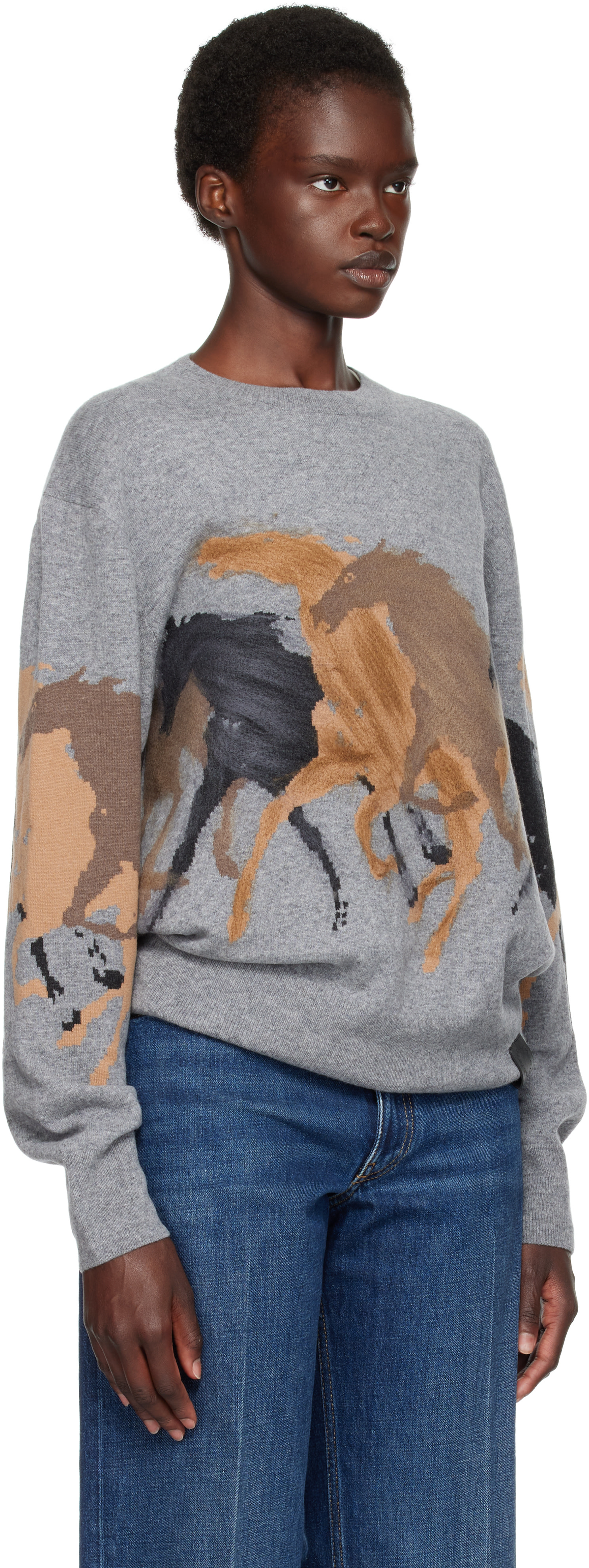 Stella McCartney - Pull gris à images de chevaux