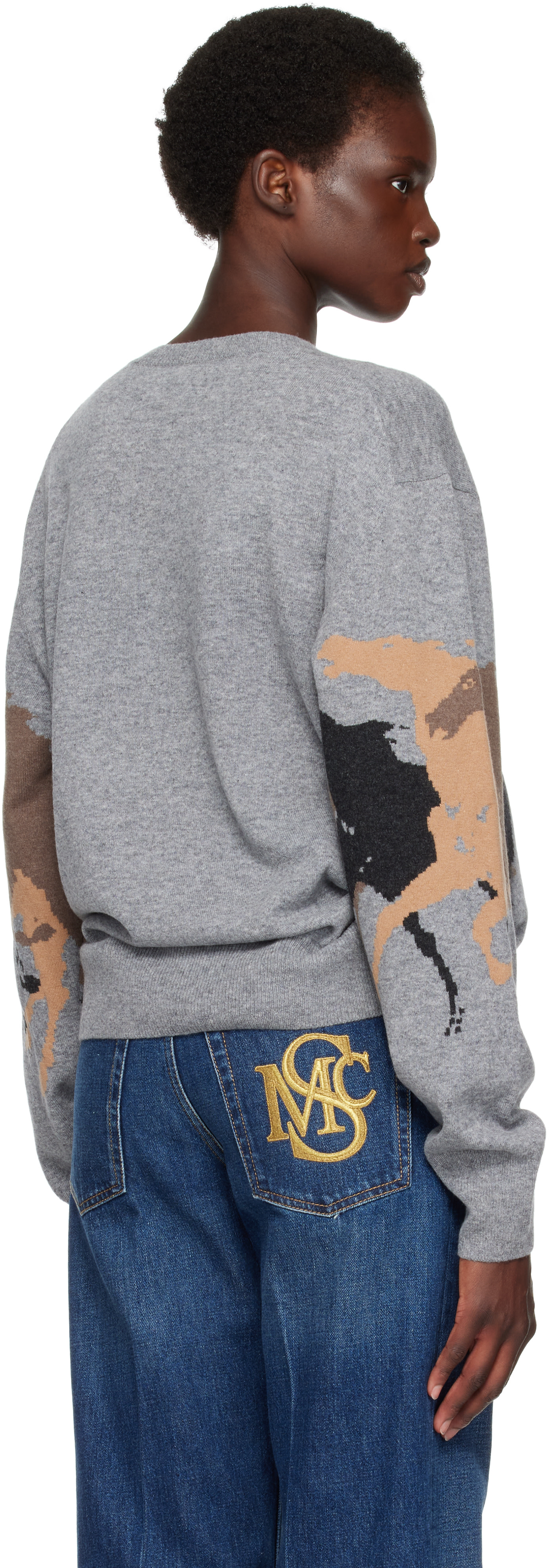 Stella McCartney - Pull gris à images de chevaux