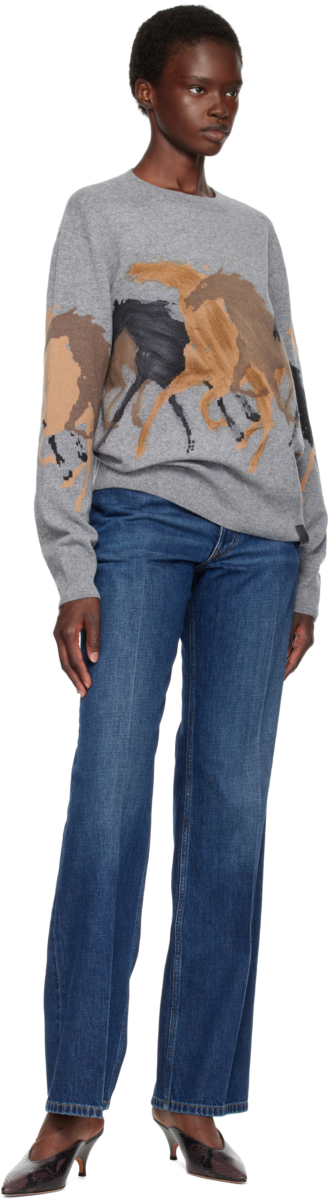 Stella McCartney - Pull gris à images de chevaux