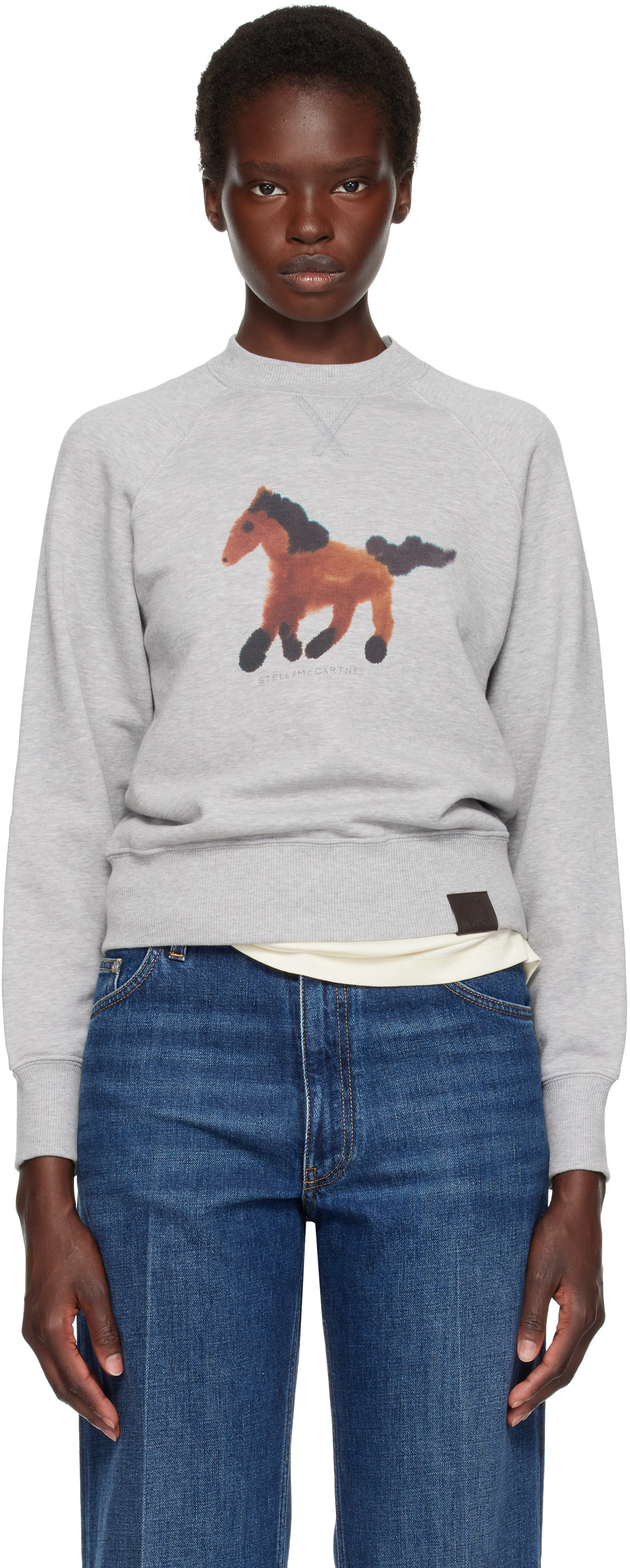 Stella McCartney - Pull molletonné gris à image de cheval de style aquarelle