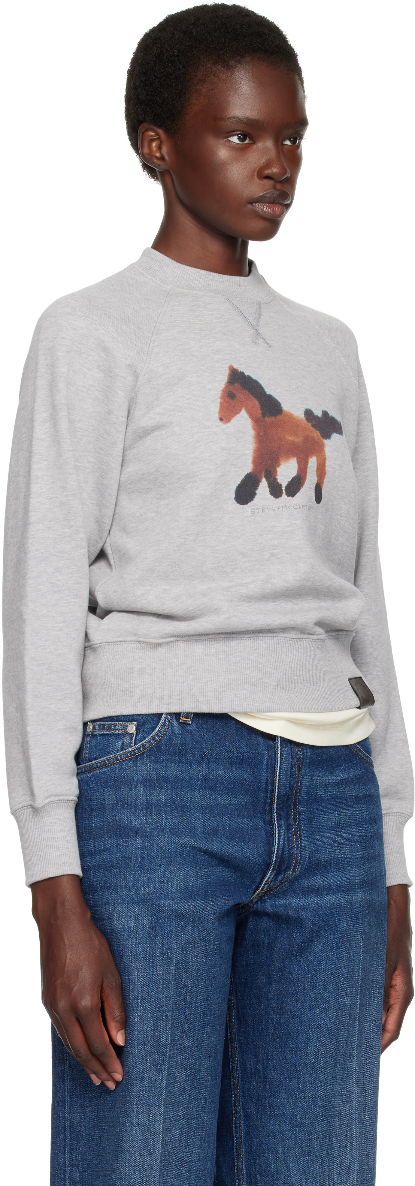 Stella McCartney - Pull molletonné gris à image de cheval de style aquarelle