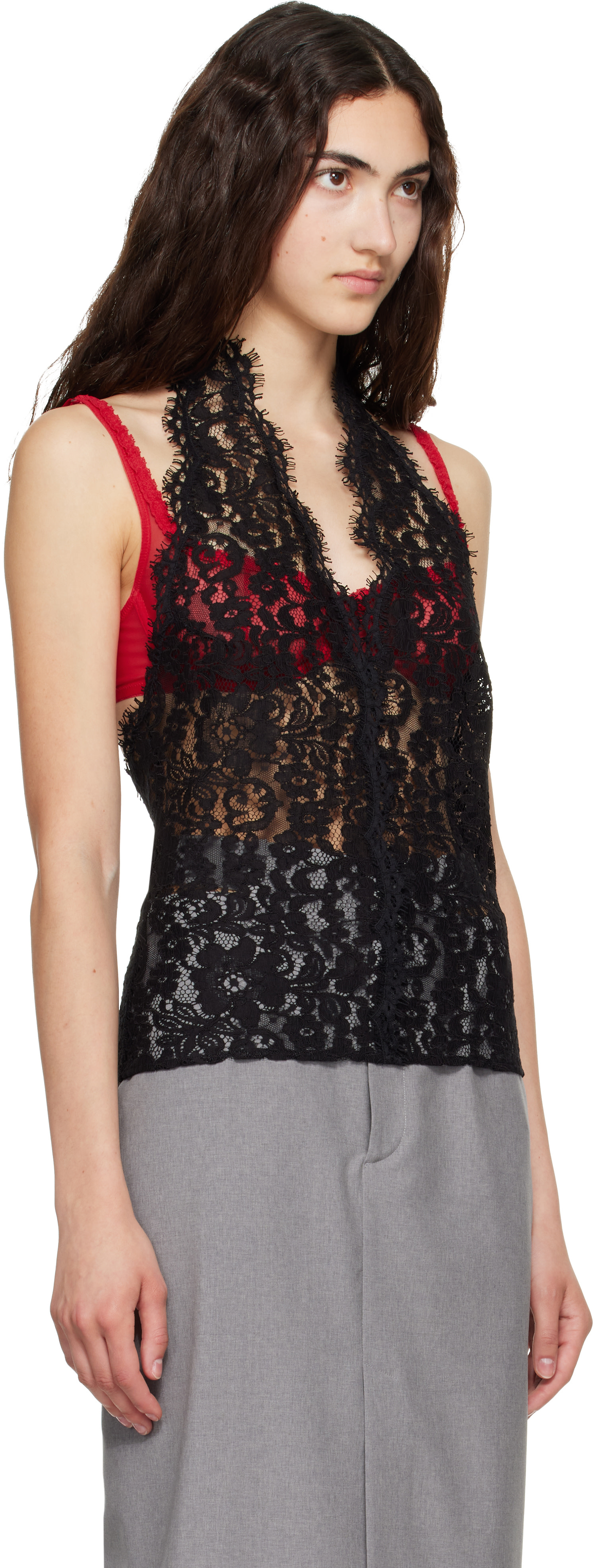 Stella McCartney: Black Halterneck Lace Top | SSENSE