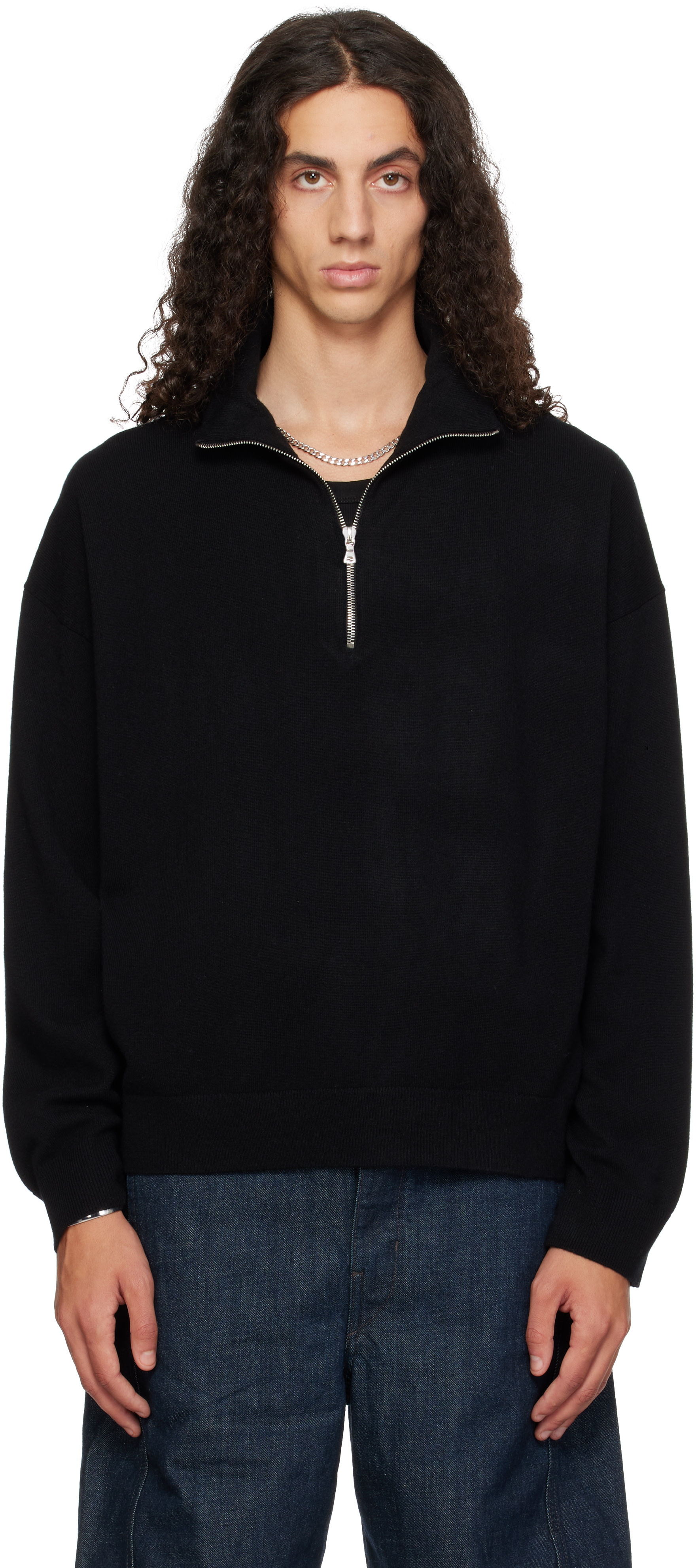 YACAIA: Black Y-0019 Half-Zip Merino & Cashmere Sweater | SSENSE