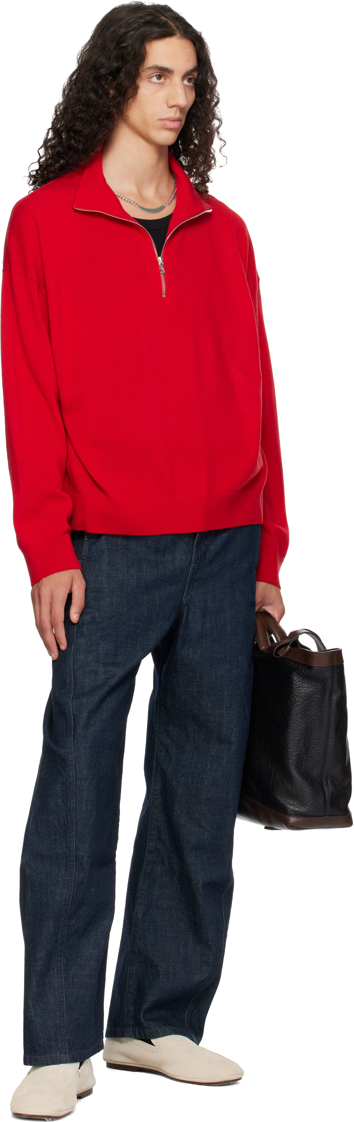 YACAIA: Red Y-0019 Half-Zip Merino & Cashmere Sweater | SSENSE Canada