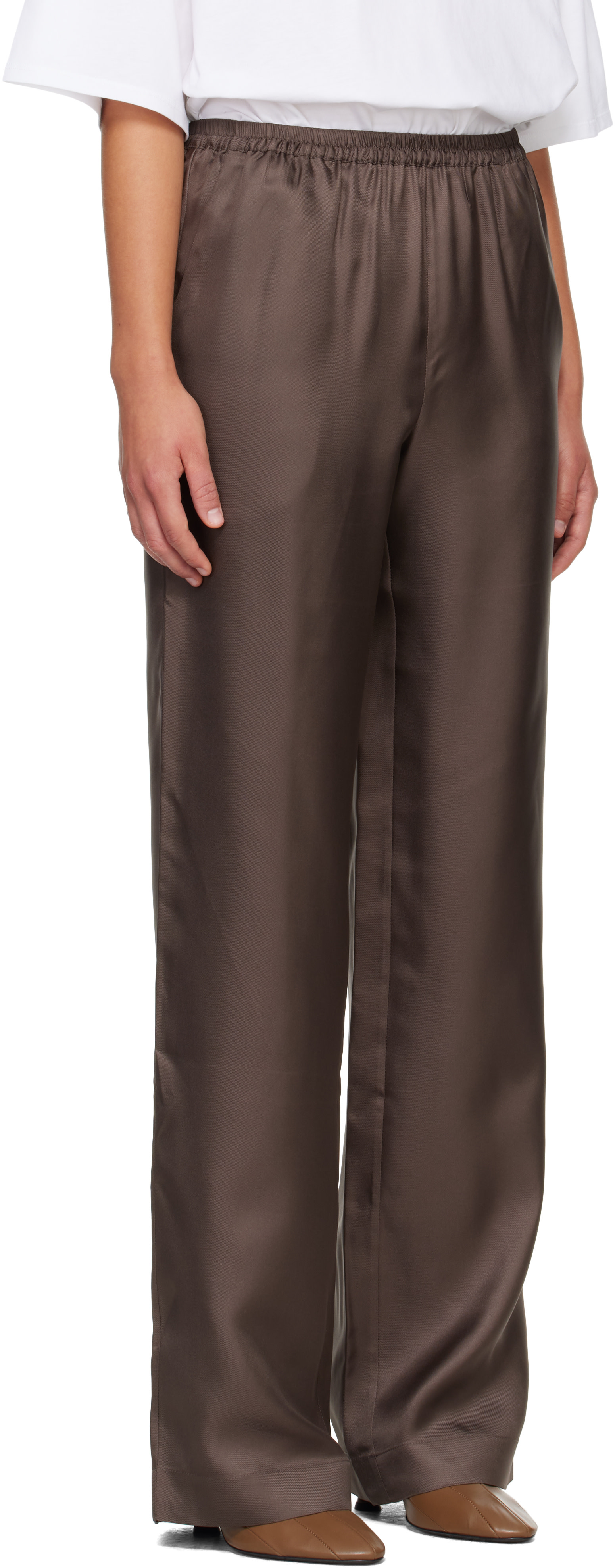 Loulou de Saison: Brown ALERA LDS Silk Twill Trousers | SSENSE