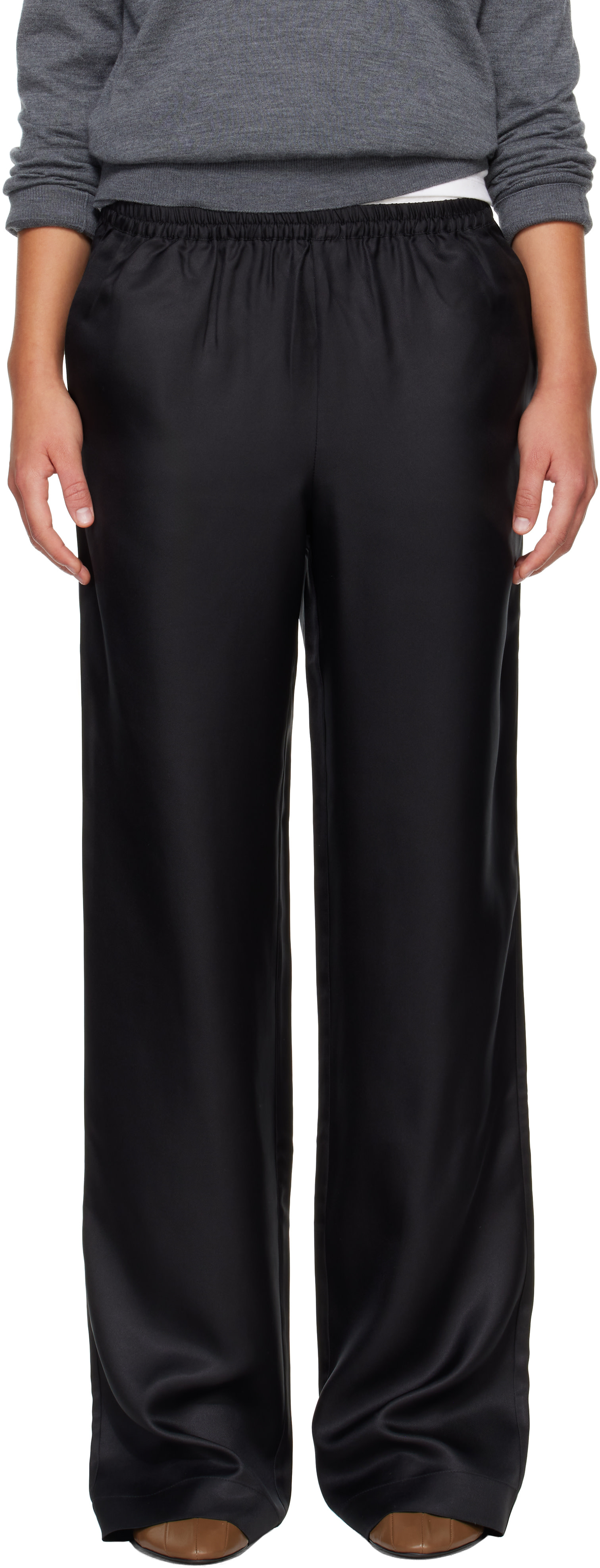 Loulou de Saison: Black ALERA LDS Silk Twill Trousers | SSENSE